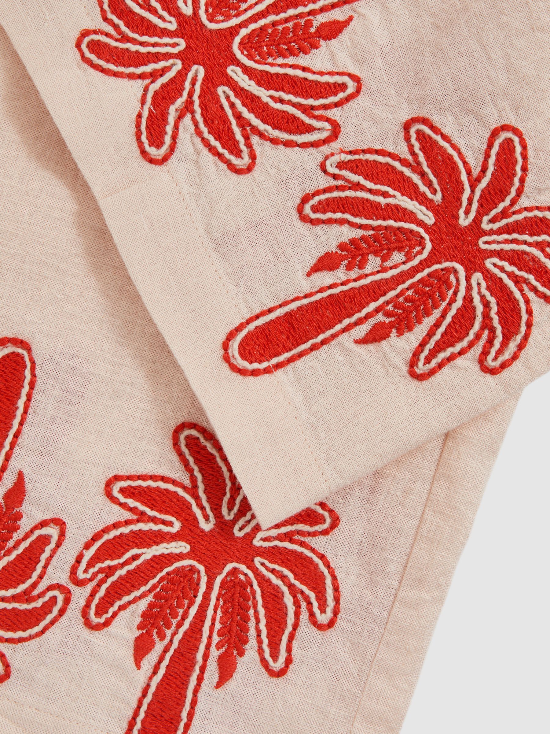 9-13 yrs Cotton-Linen Palm Embroidery Trousers in Stone