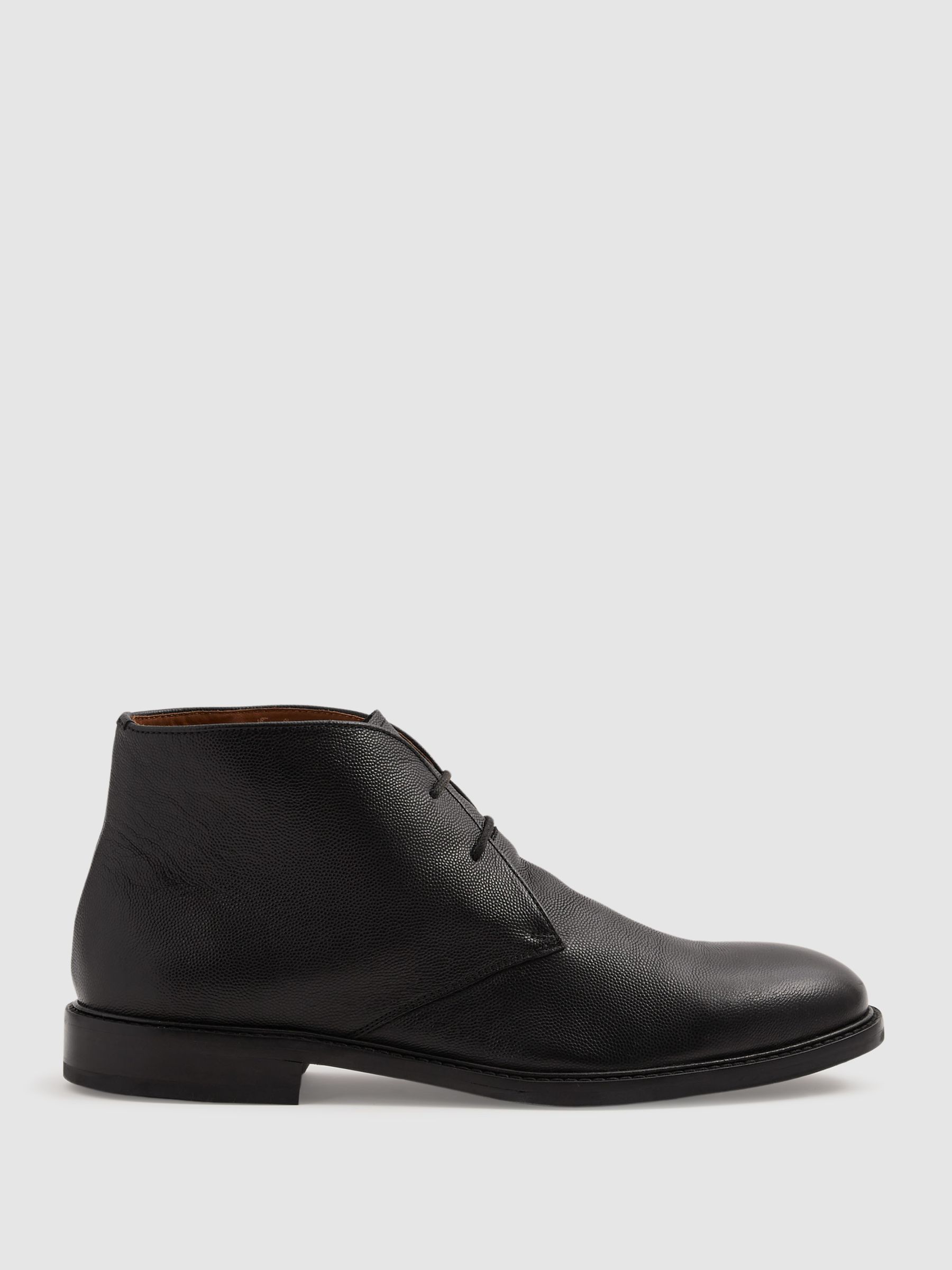 Cooper Black Grained Leather Chukka Boots