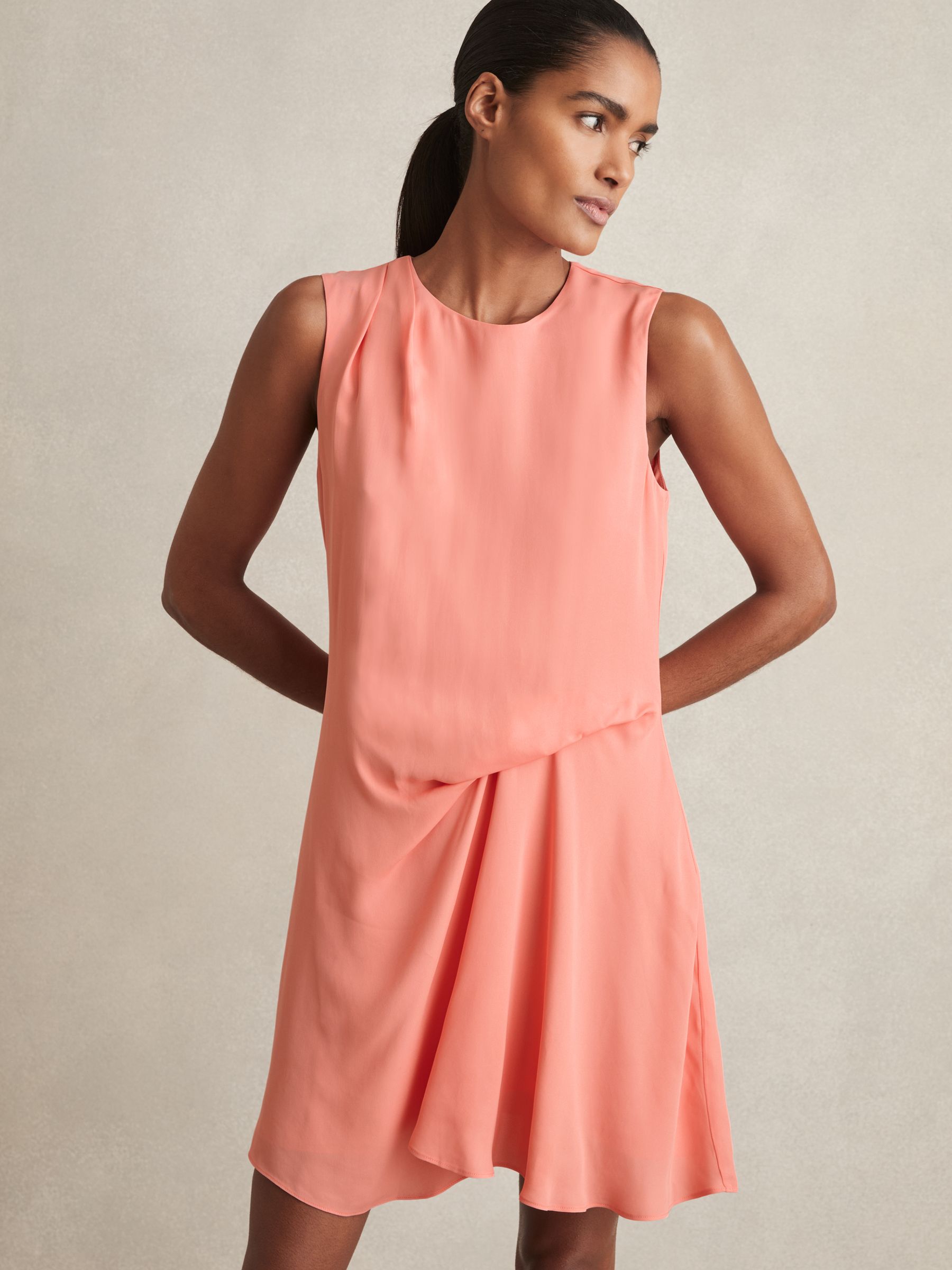 Draped Tuck Mini Dress in Coral