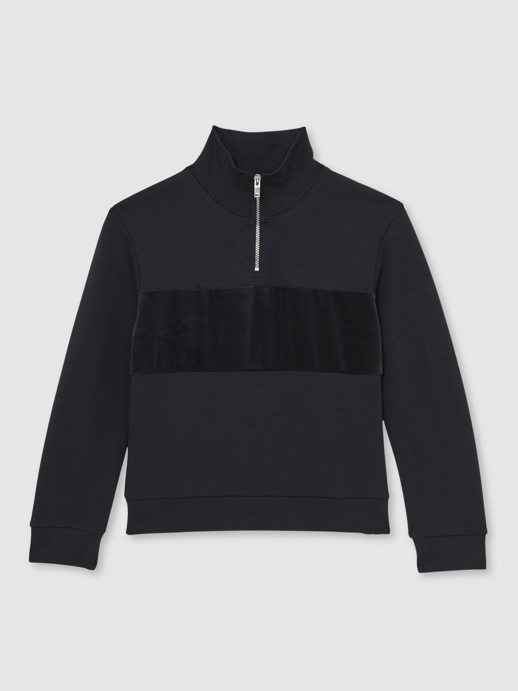 13-14 yrs Slim Fit Half-Zip Funnel Neck Velour Sweatshirt in Navy Blue
