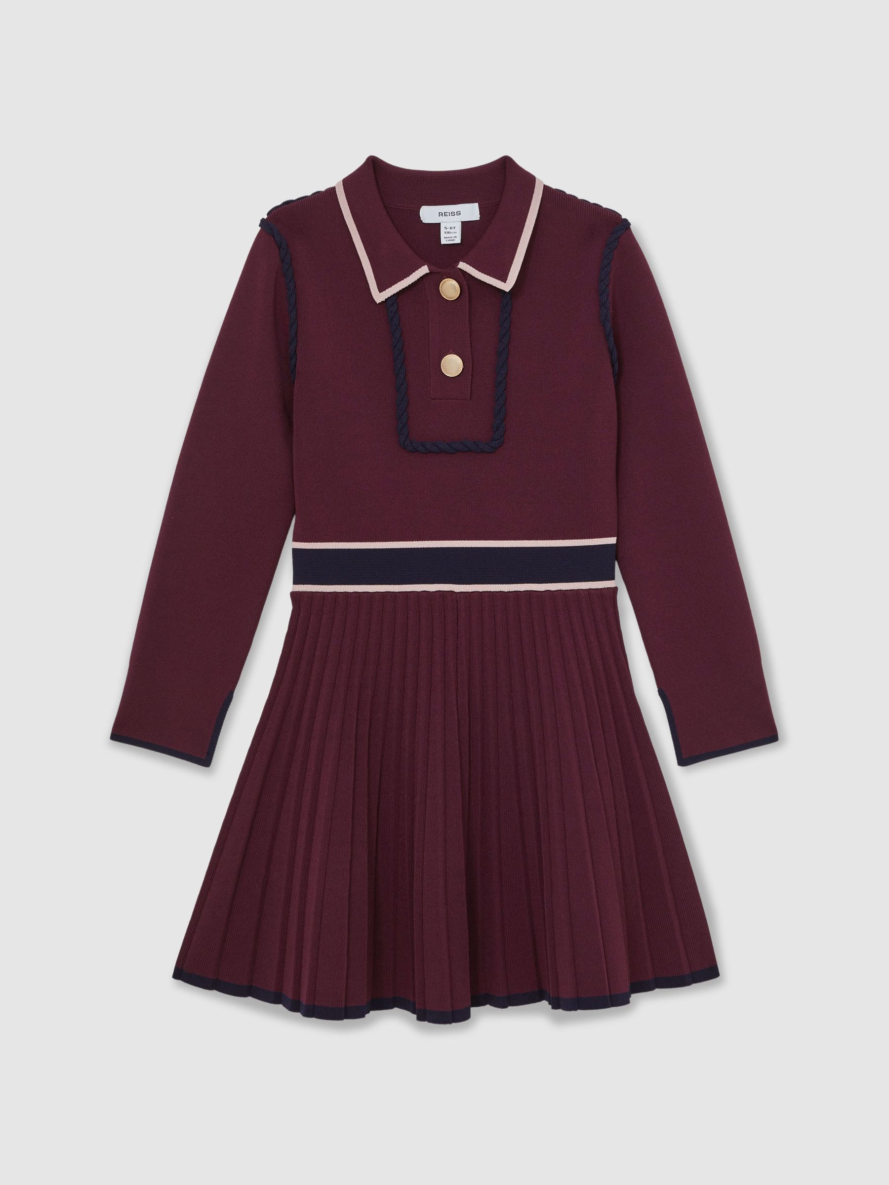 9-13 yrs Piped Knitted Skater Dress in Berry