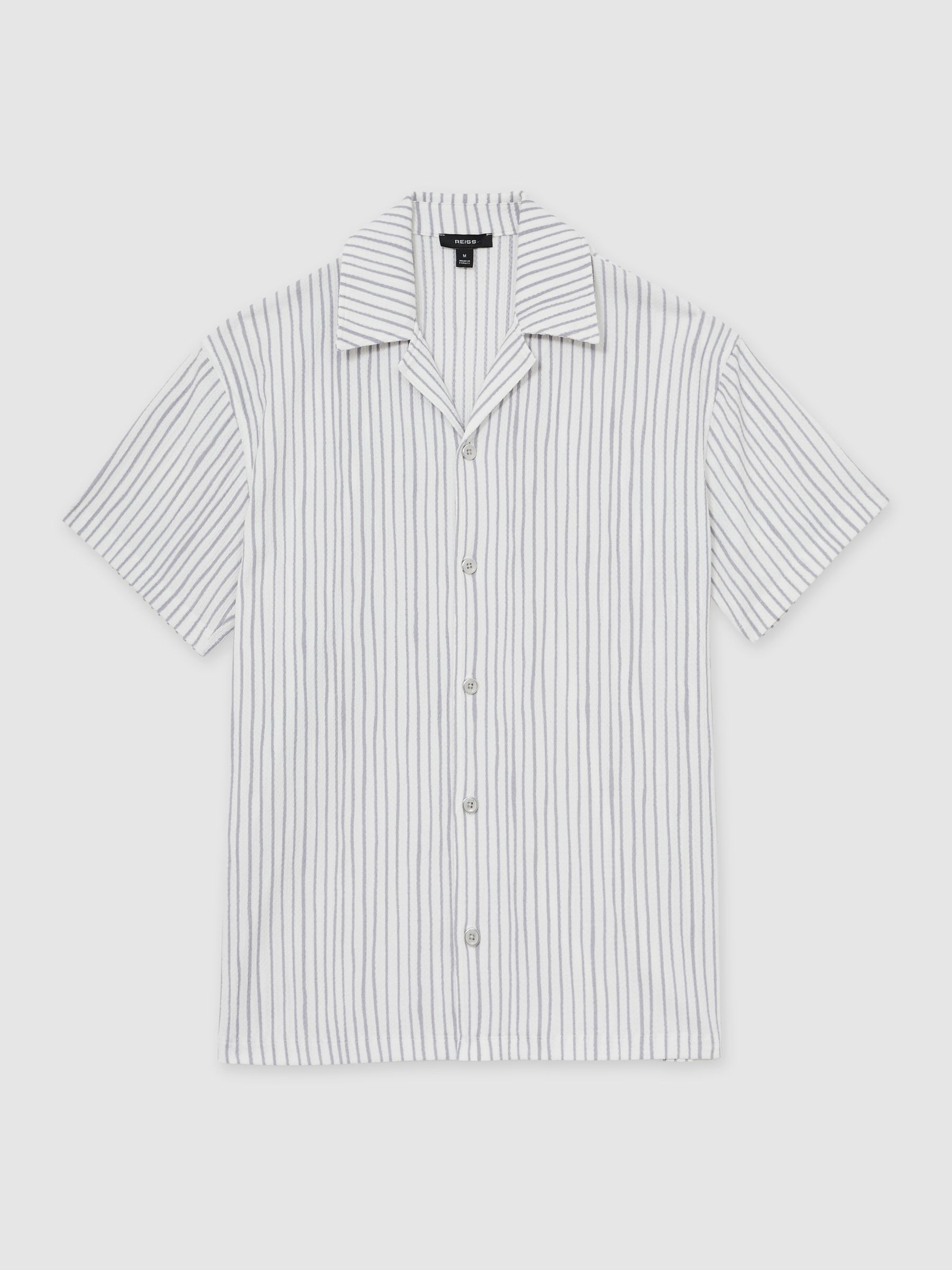 Textured Stripe Cuban Collar Shirt in White/Soft Blue
