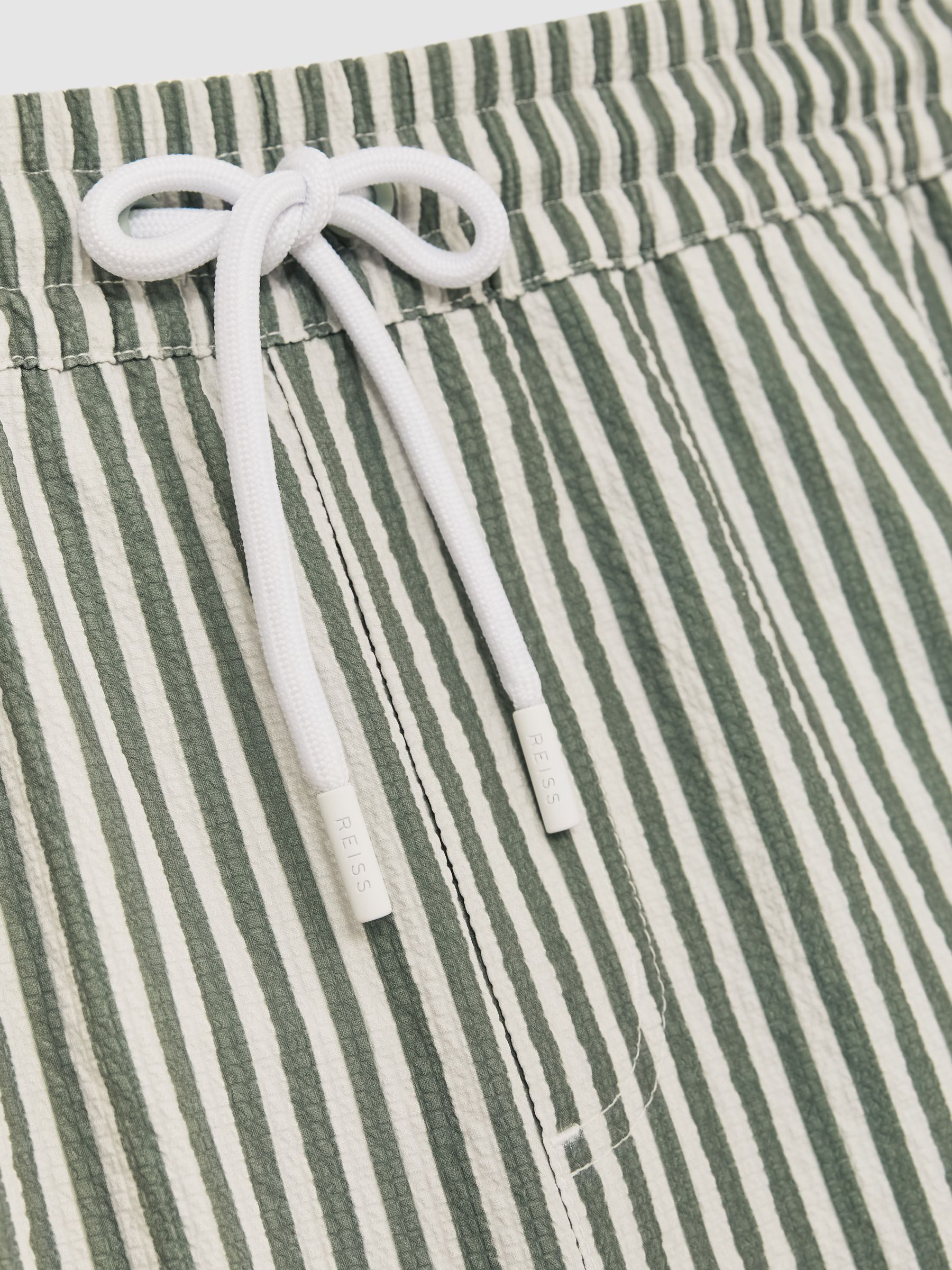 Seersucker Stripe Swim Shorts in Sage/White
