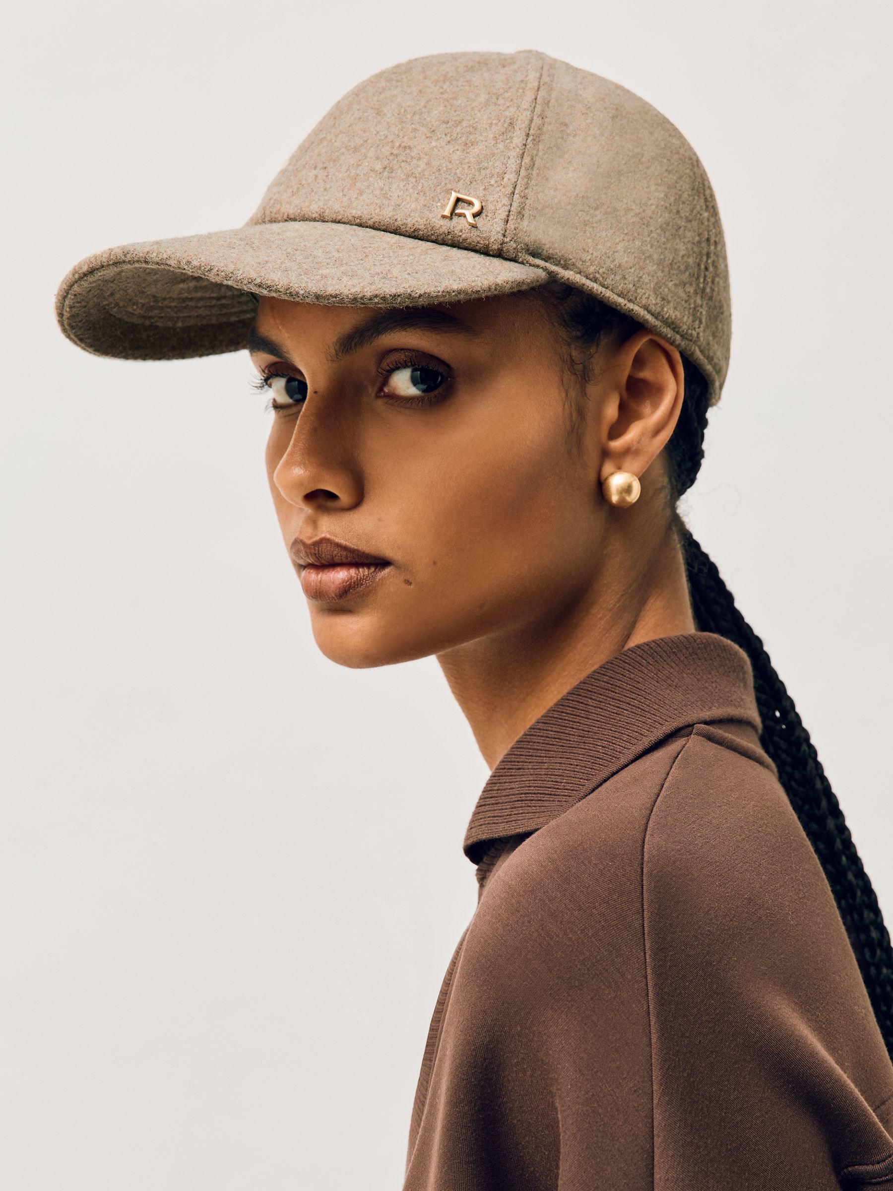 Wool-Blend Flannel Baseball Cap in Taupe