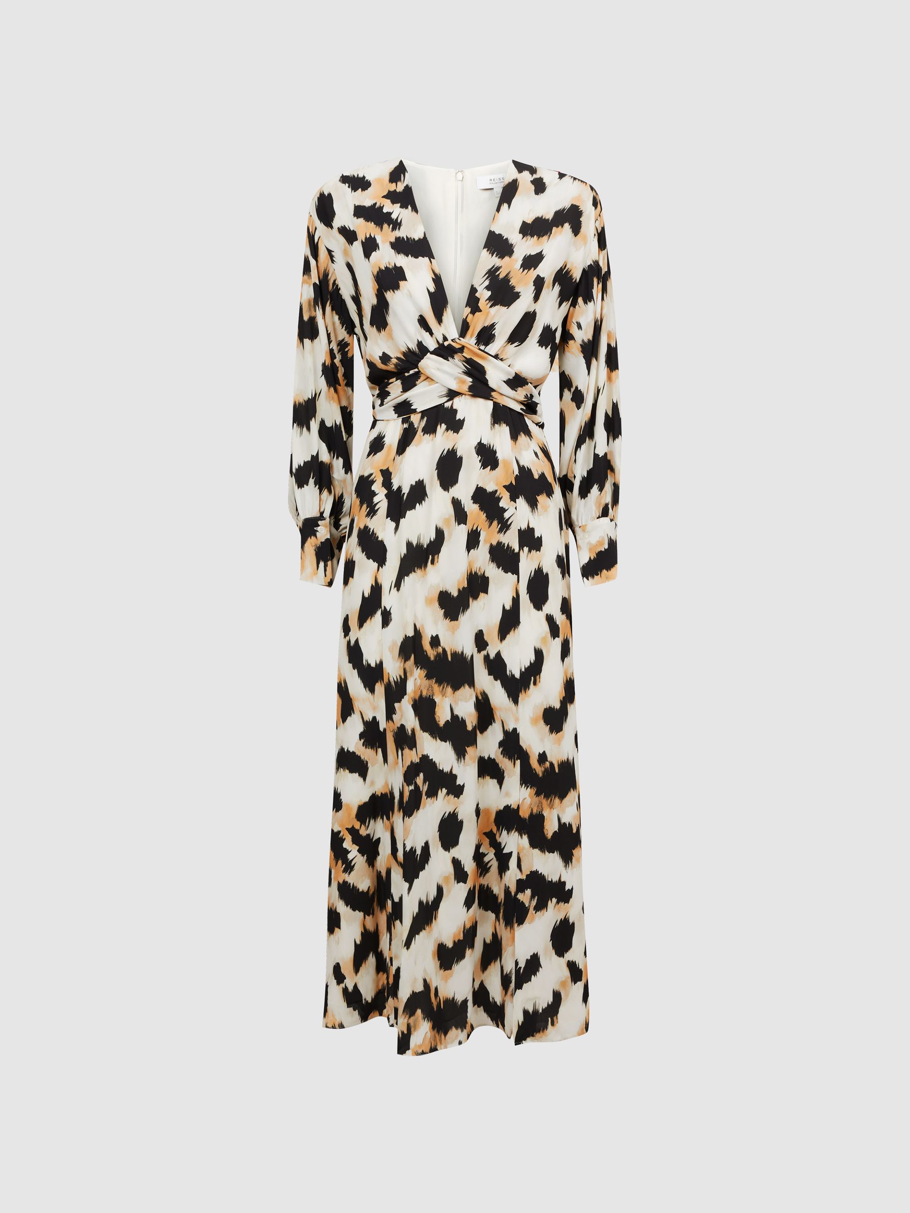 Animal Print Midi Dress in Black/White