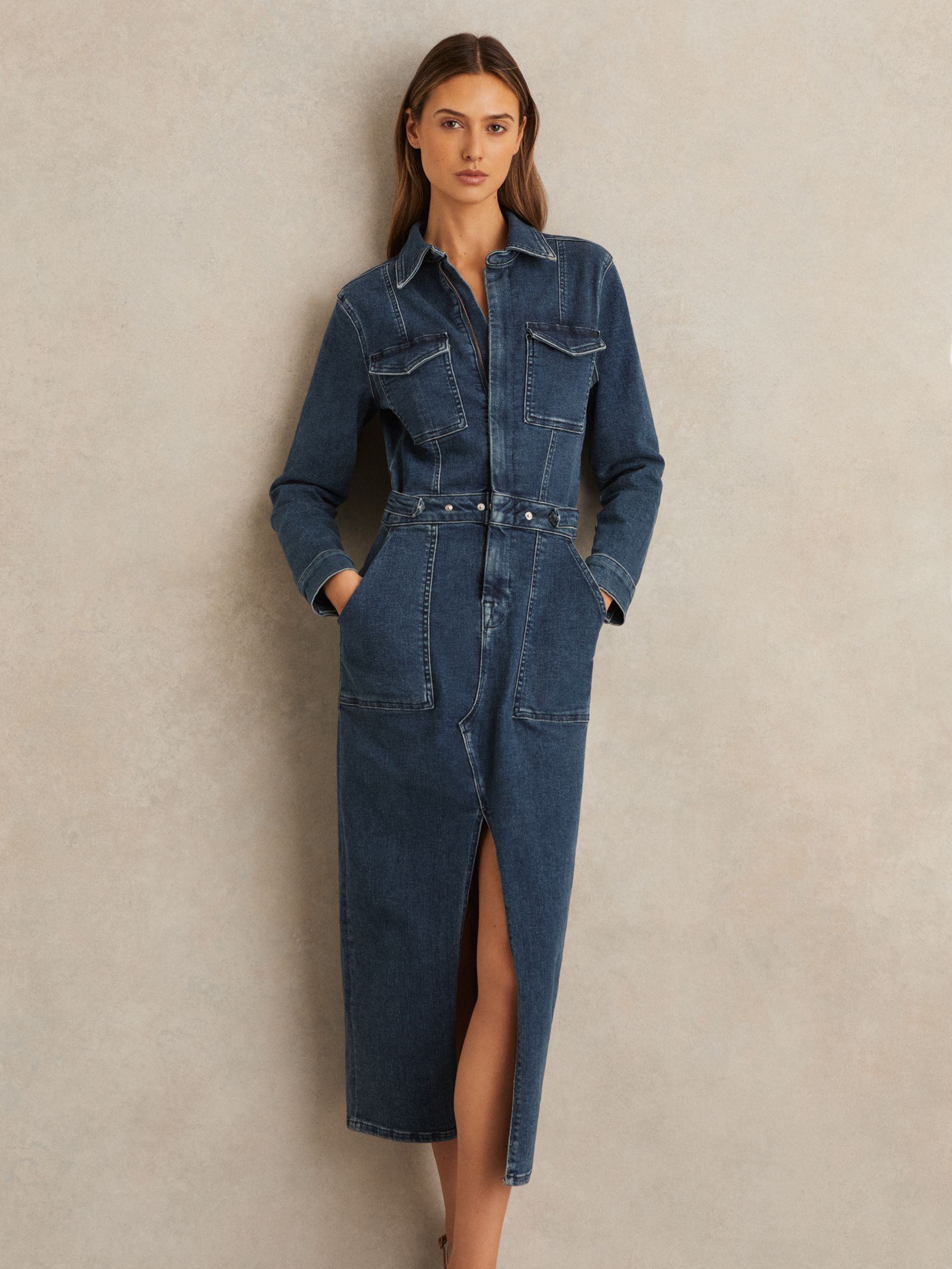 Good American Denim Midi Dress in Dark Indigo