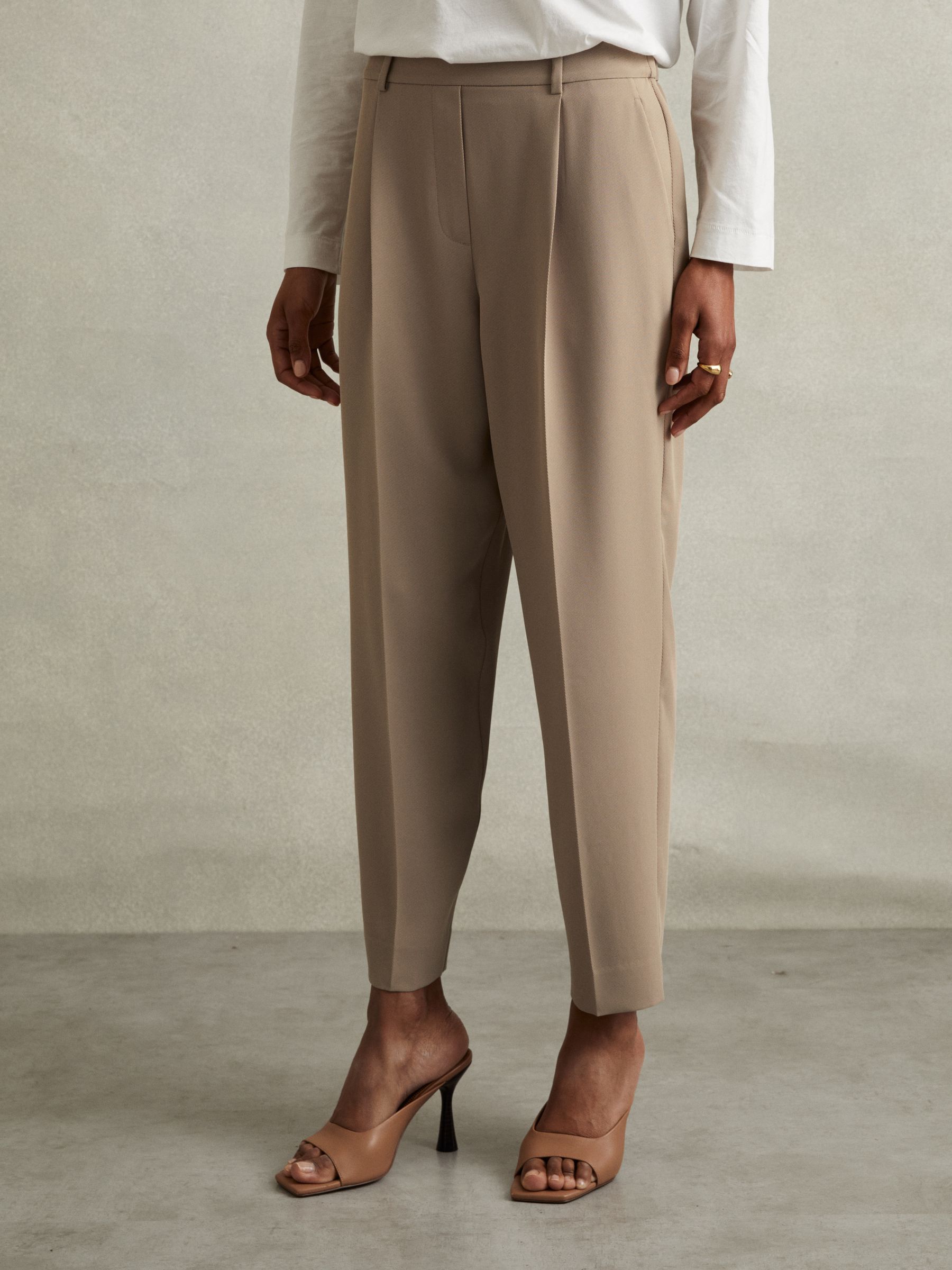 Front Pleat Tapered Trousers in Mink Neutral