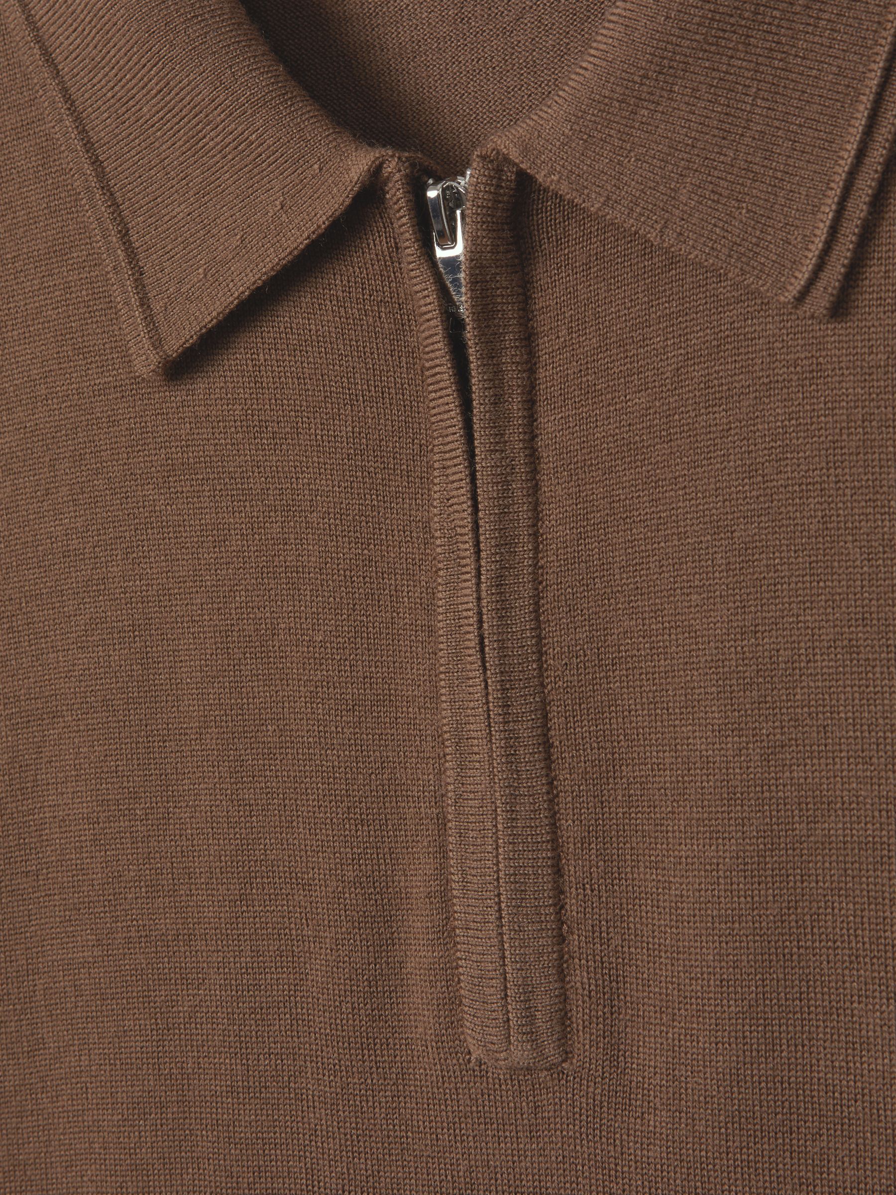 Merino Wool Half-Zip Funnel Neck Jumper in Pecan Brown