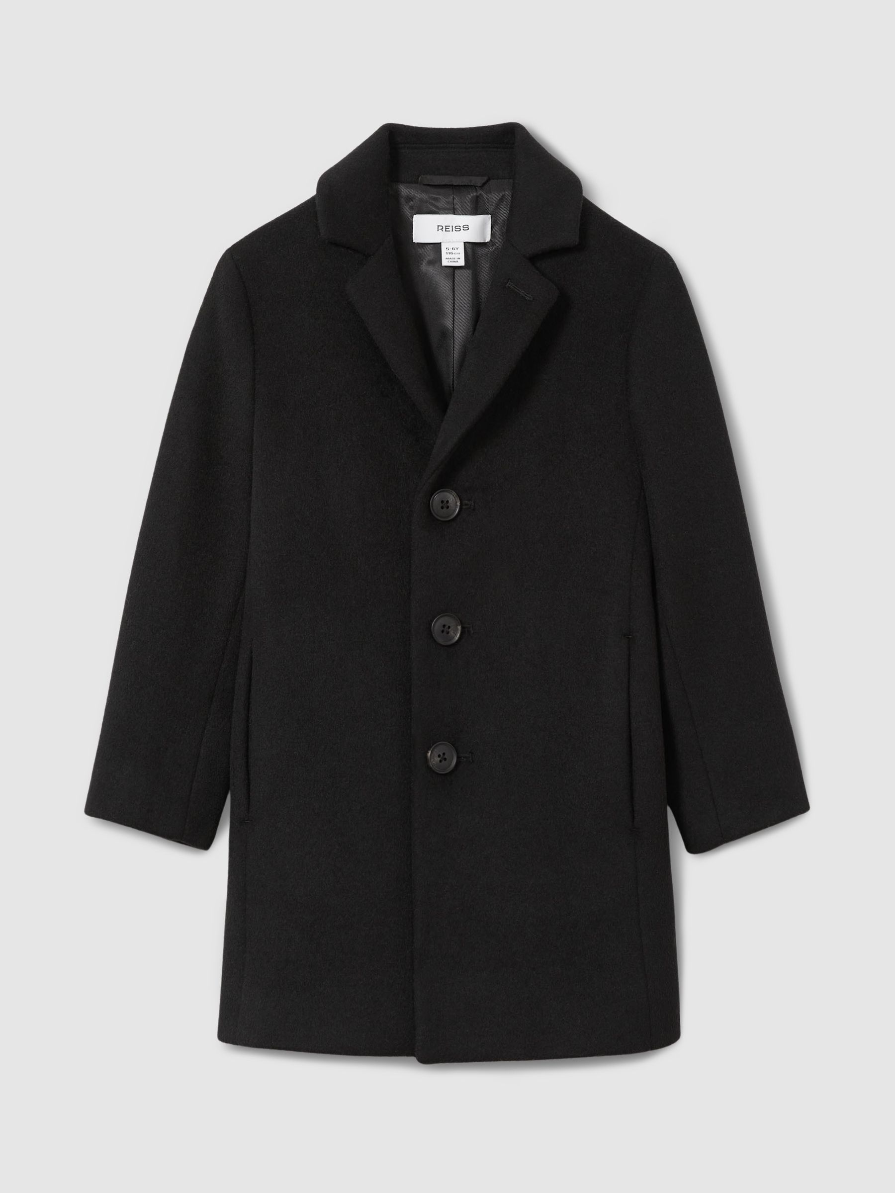 9-13 yrs Single Breasted Overcoat in Black
