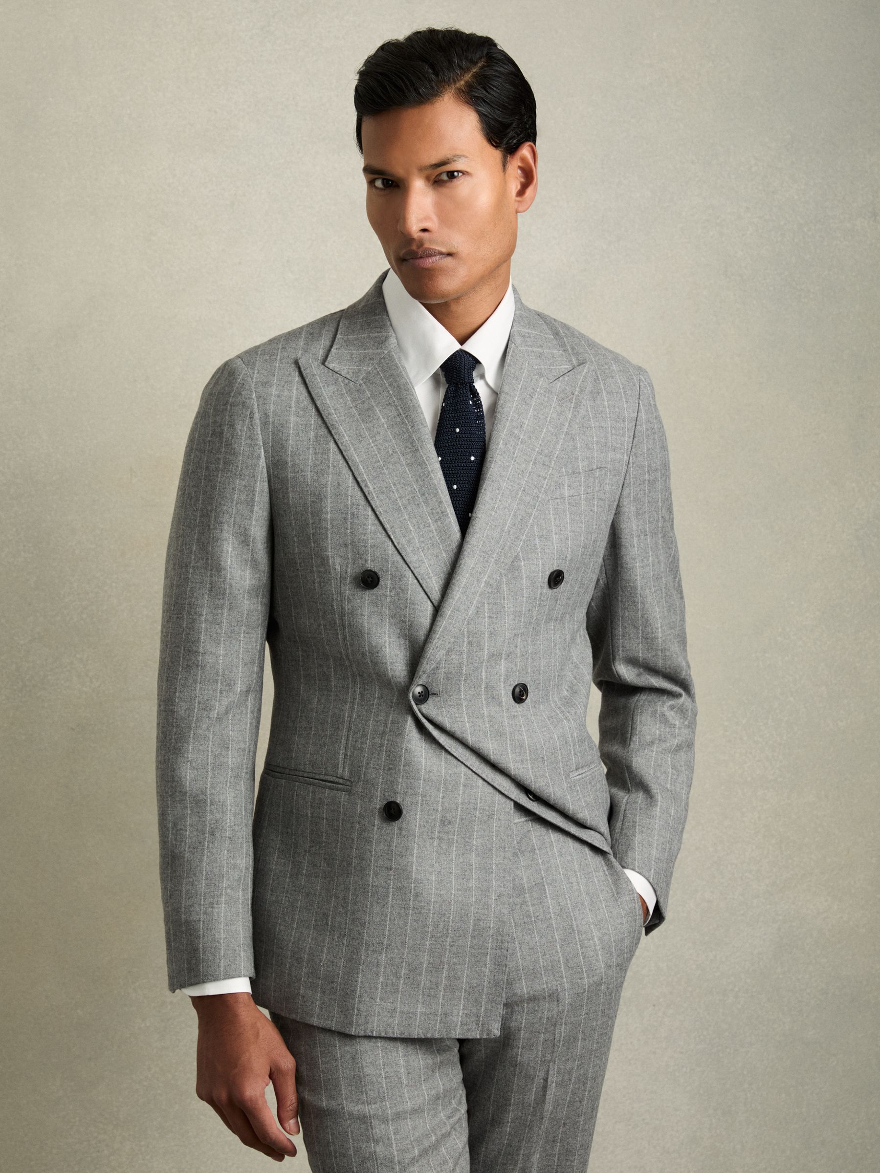 Silk Knitted Pin-Dot Tie in Navy