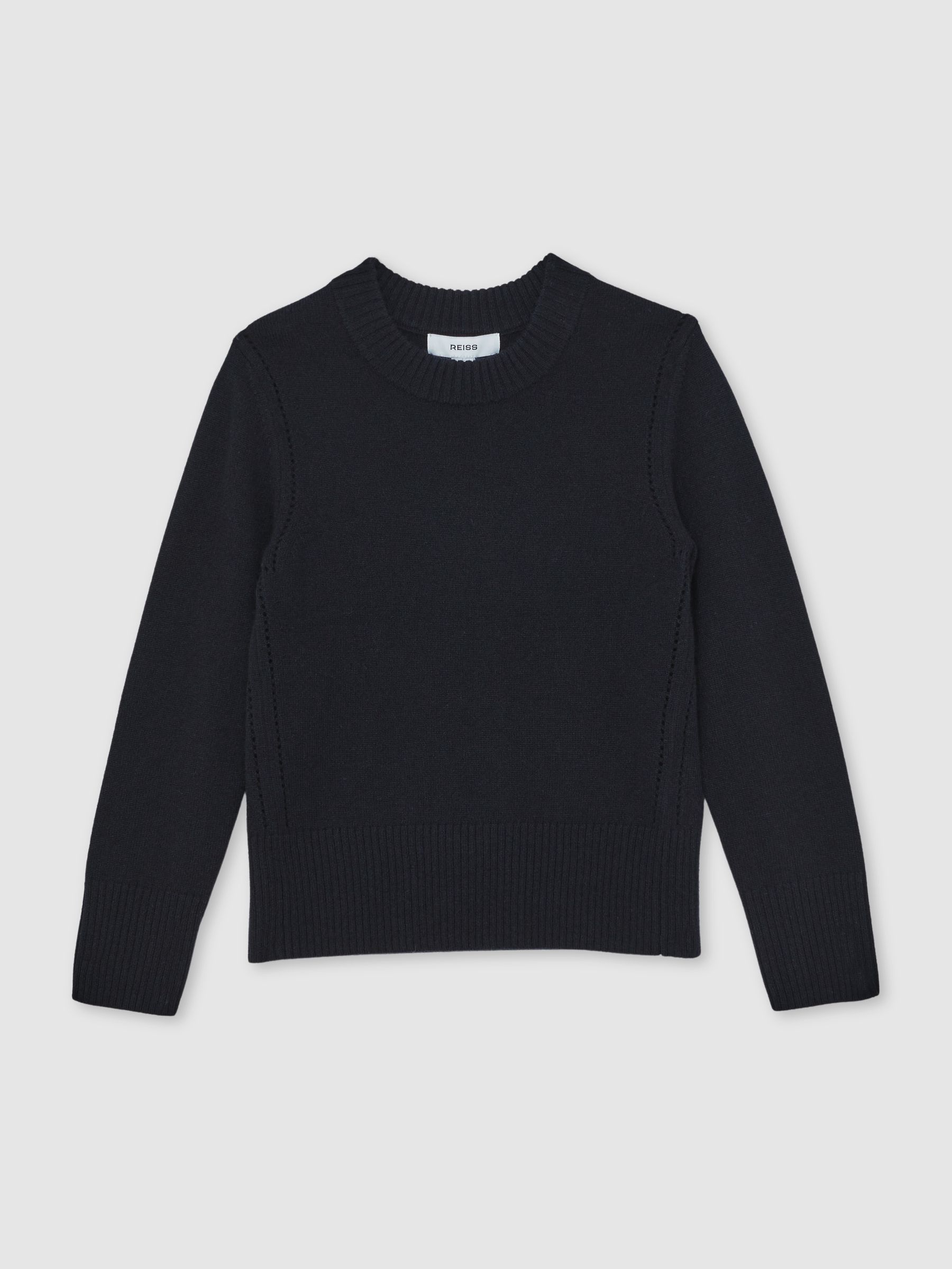 9-13 yrs Wool-Blend Open-Stitch Jumper with Cashmere in Navy