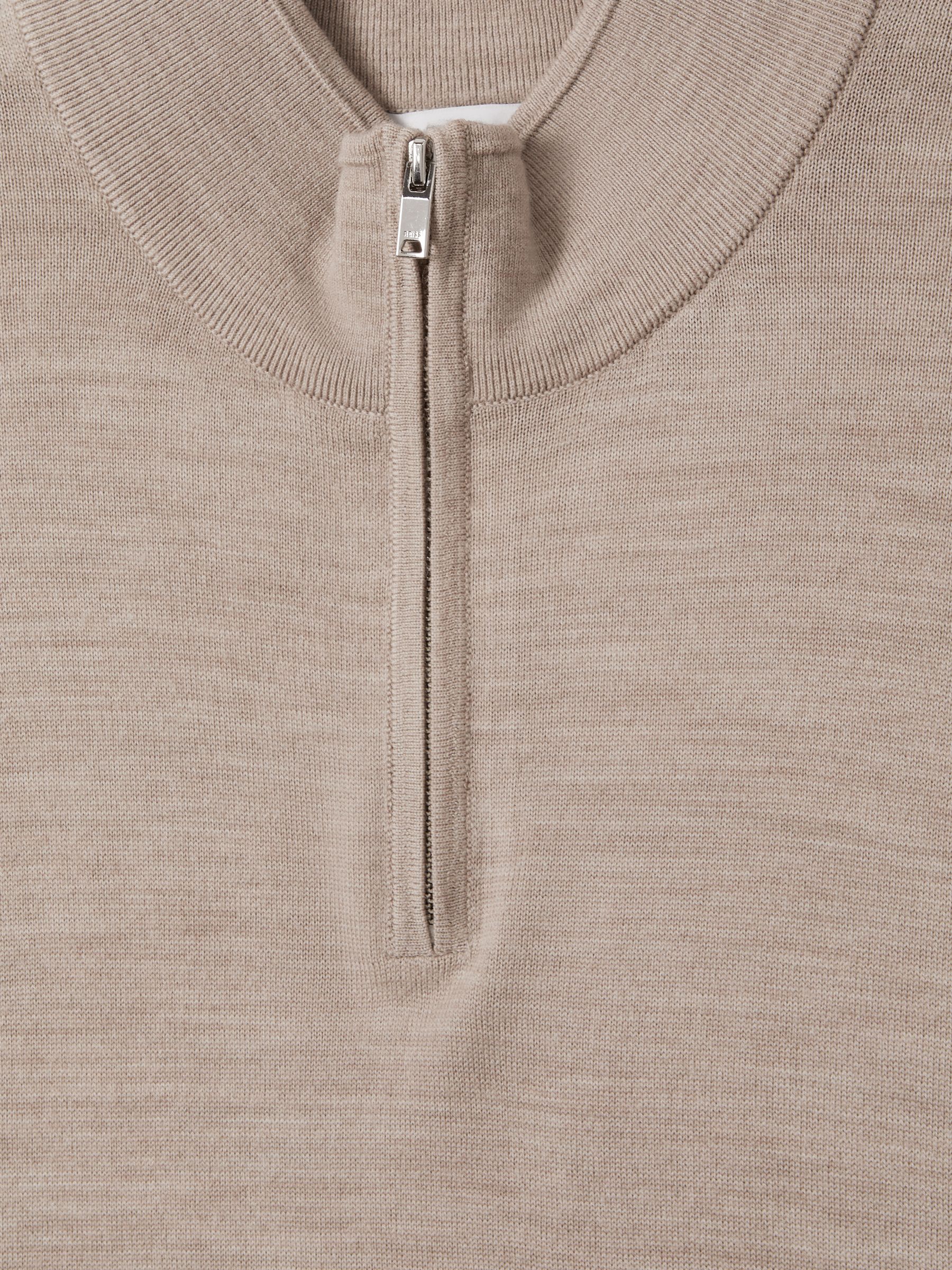 Merino Wool Half-Zip Funnel Neck Jumper in Wheat Melange