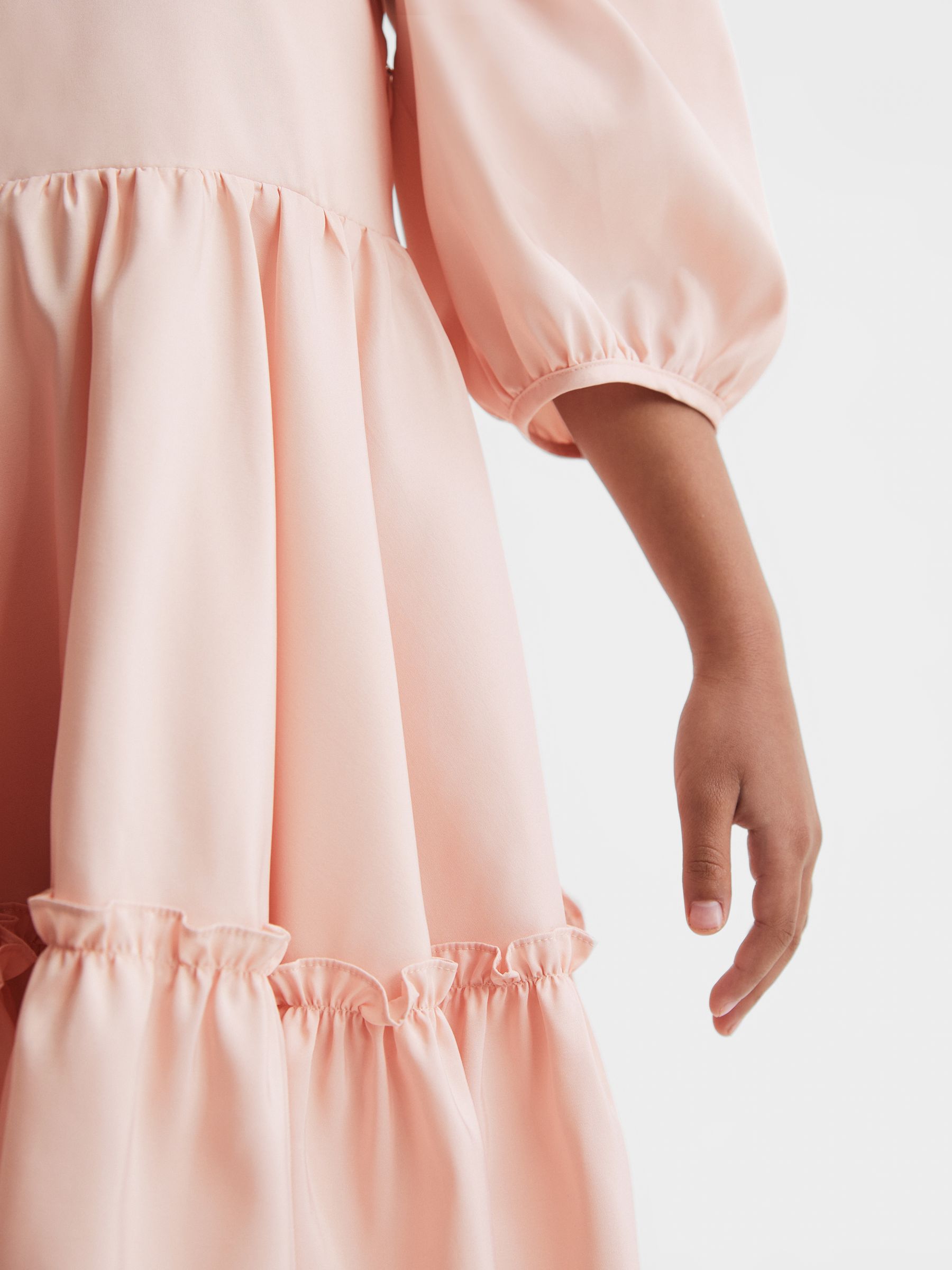 9-13 yrs Mini Puff Sleeve Ruffle Dress in Pink