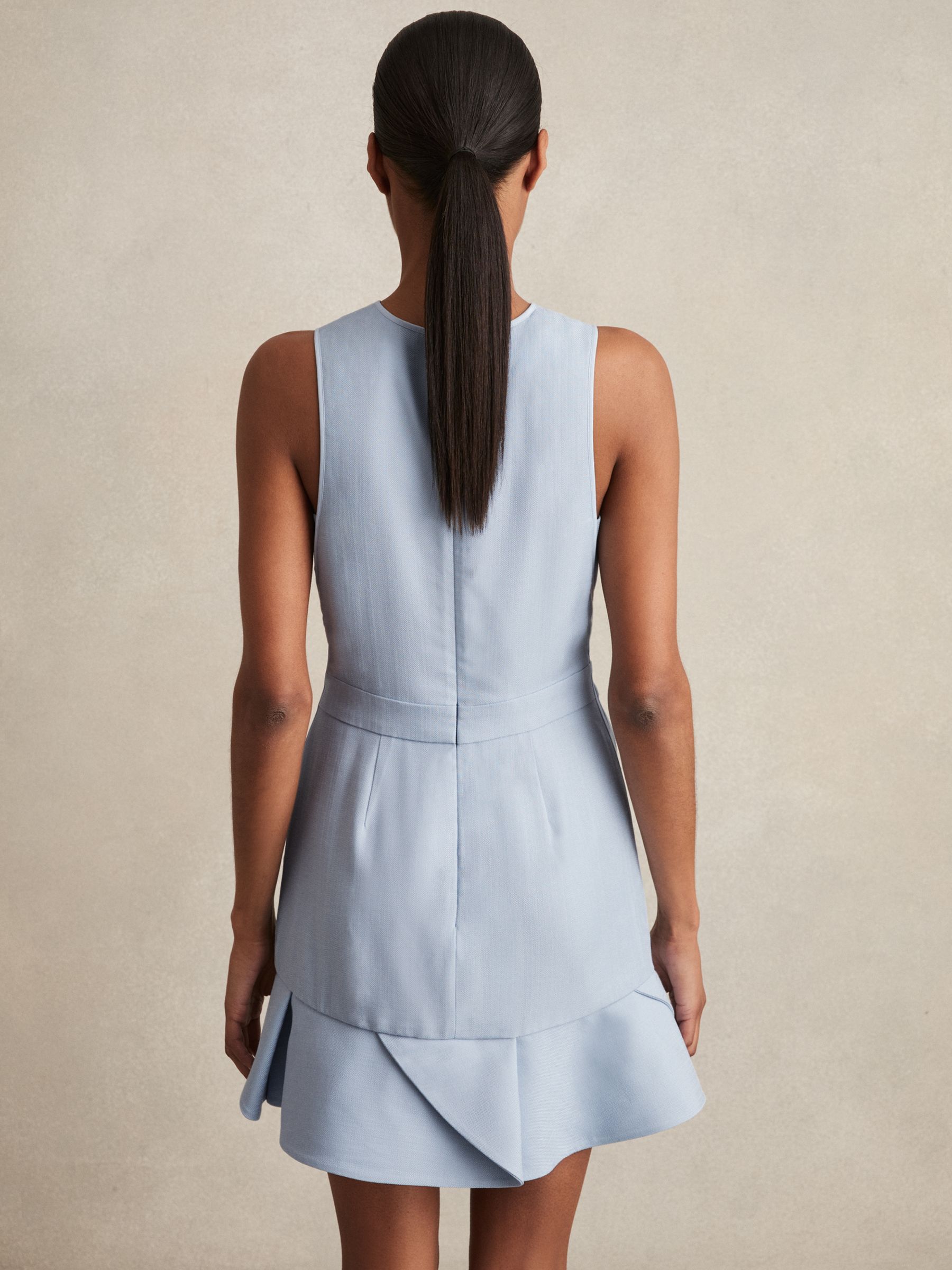 Structured Ruffle-Hem Mini Dress in Blue
