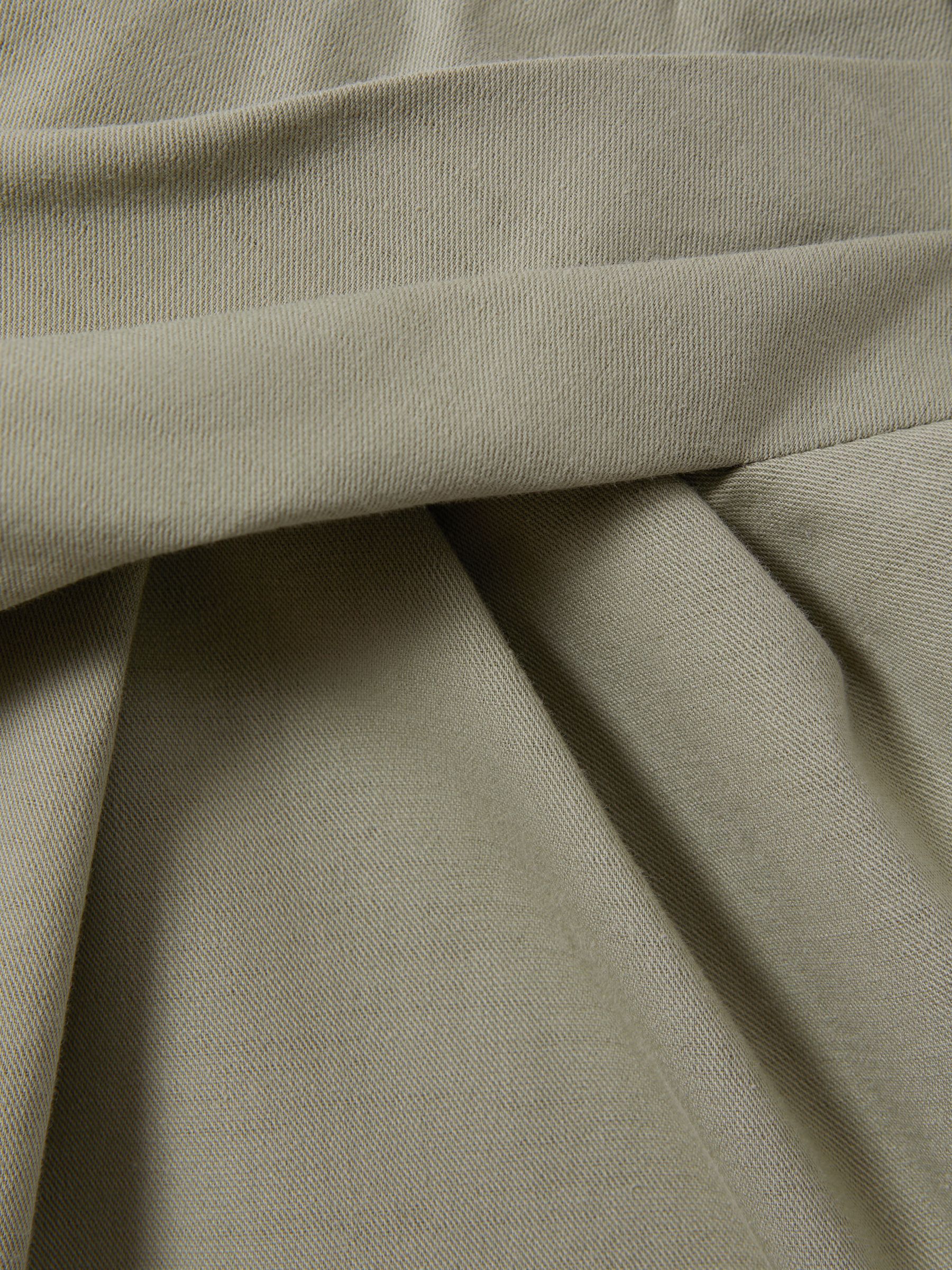 Cotton Blend Wrap Front Midi Skirt in Khaki