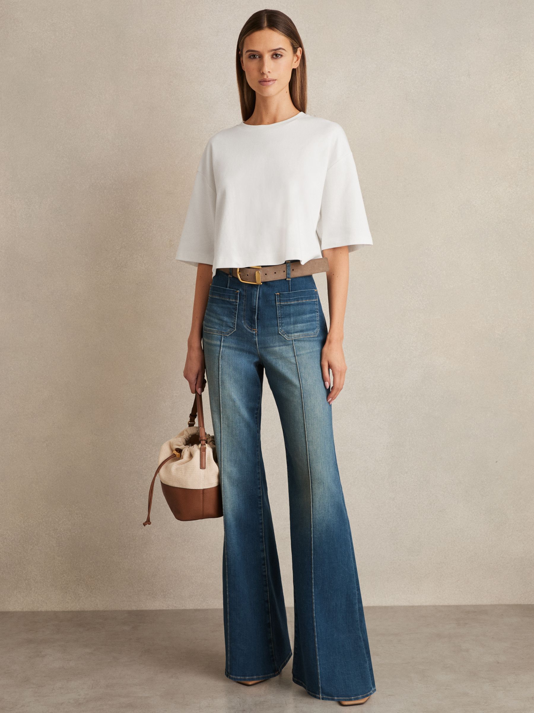 Stretch-Cotton Cropped T-Shirt in White