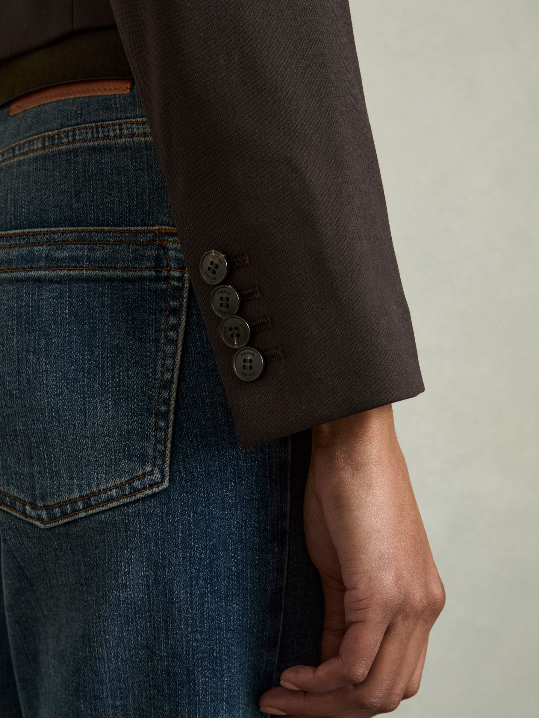 Double-Breasted Cropped Blazer Wool-Blend in Chocolate Brown