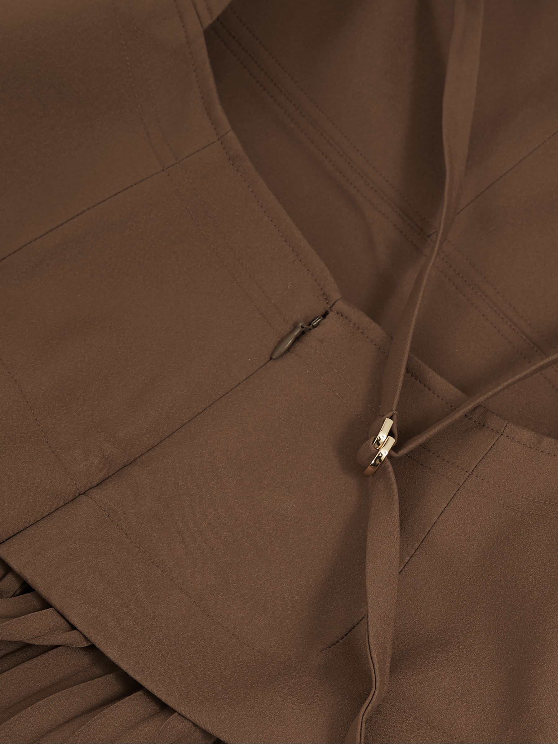 Acler Linen Blend Pleated Midi Brown Dress in Brown