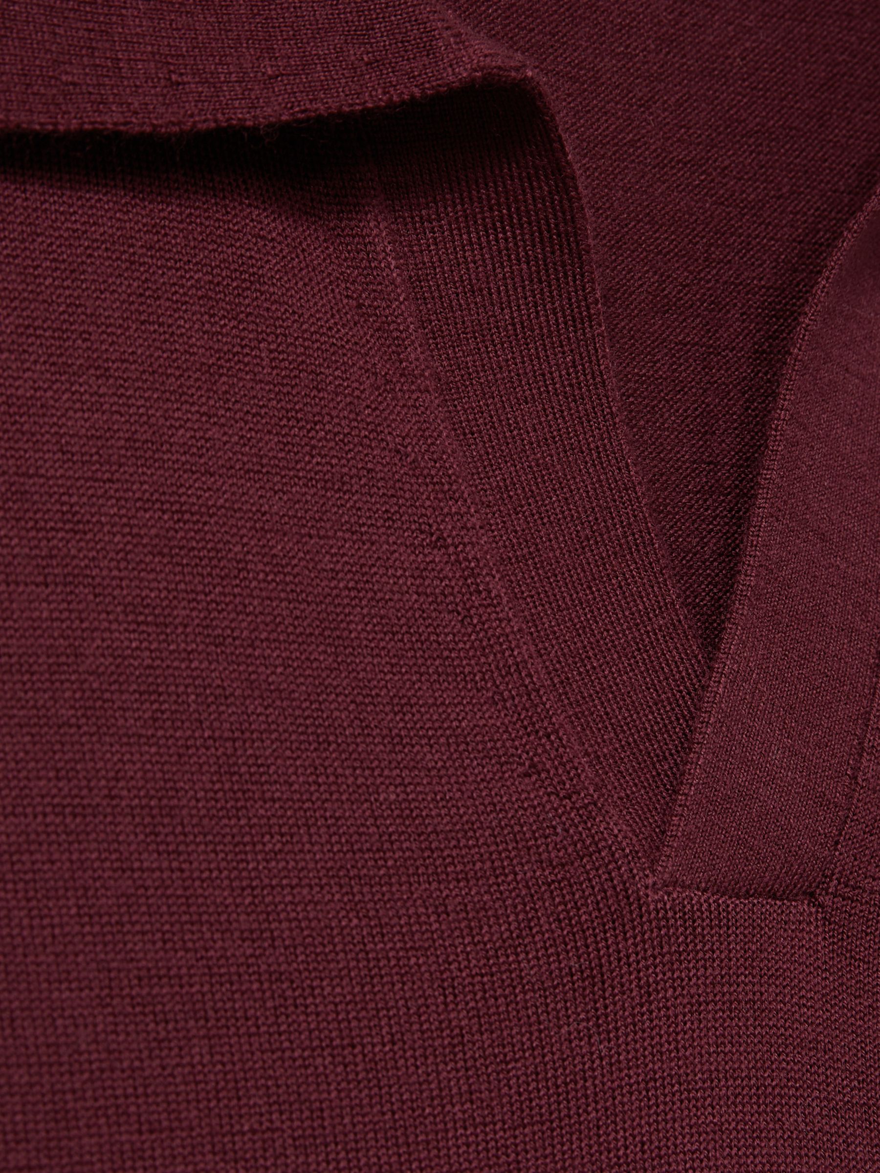 Merino Wool Open Collar Polo Shirt in Claret Red