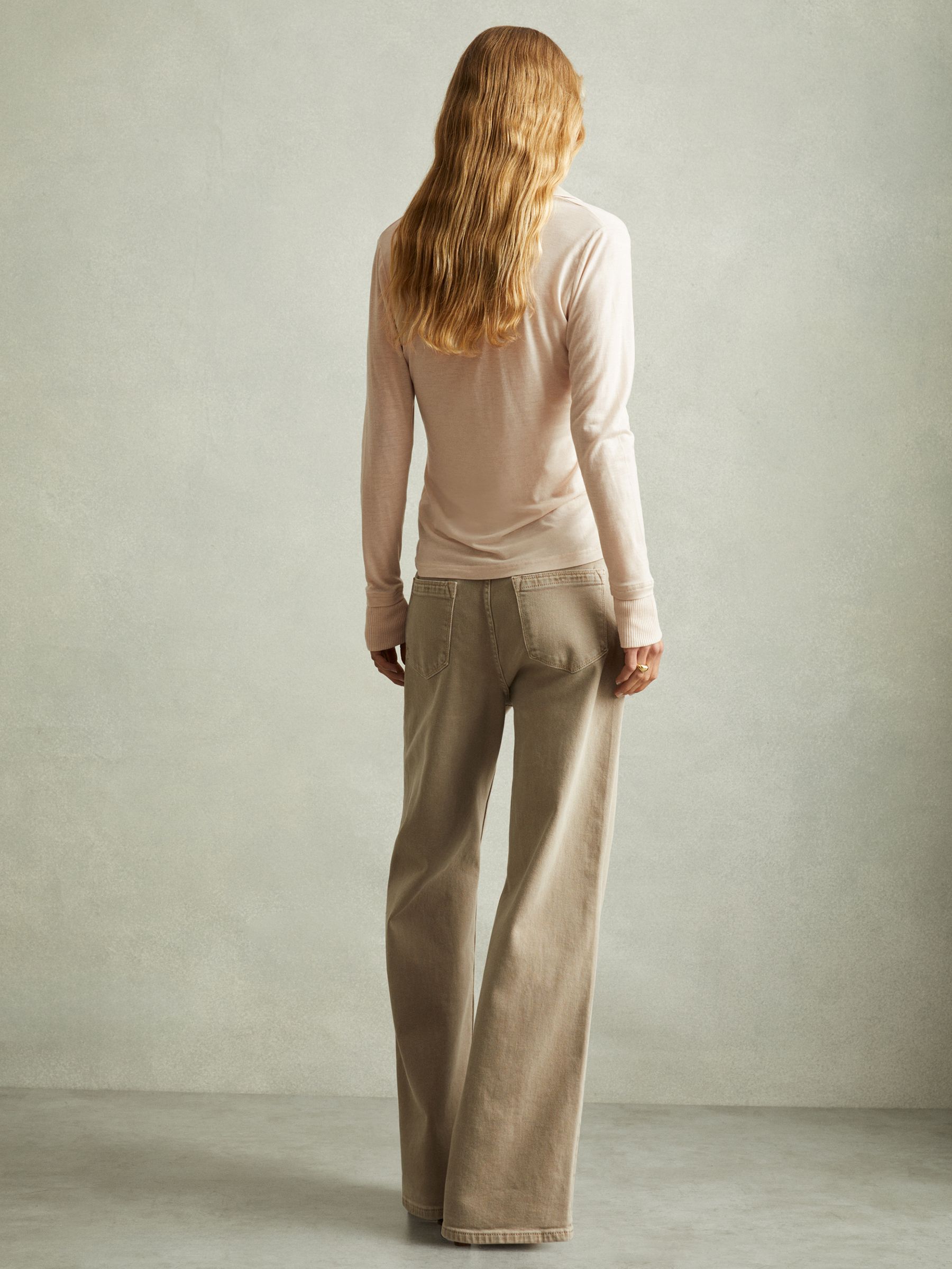 Lyocell-Wool Open-Collar Top in Stone