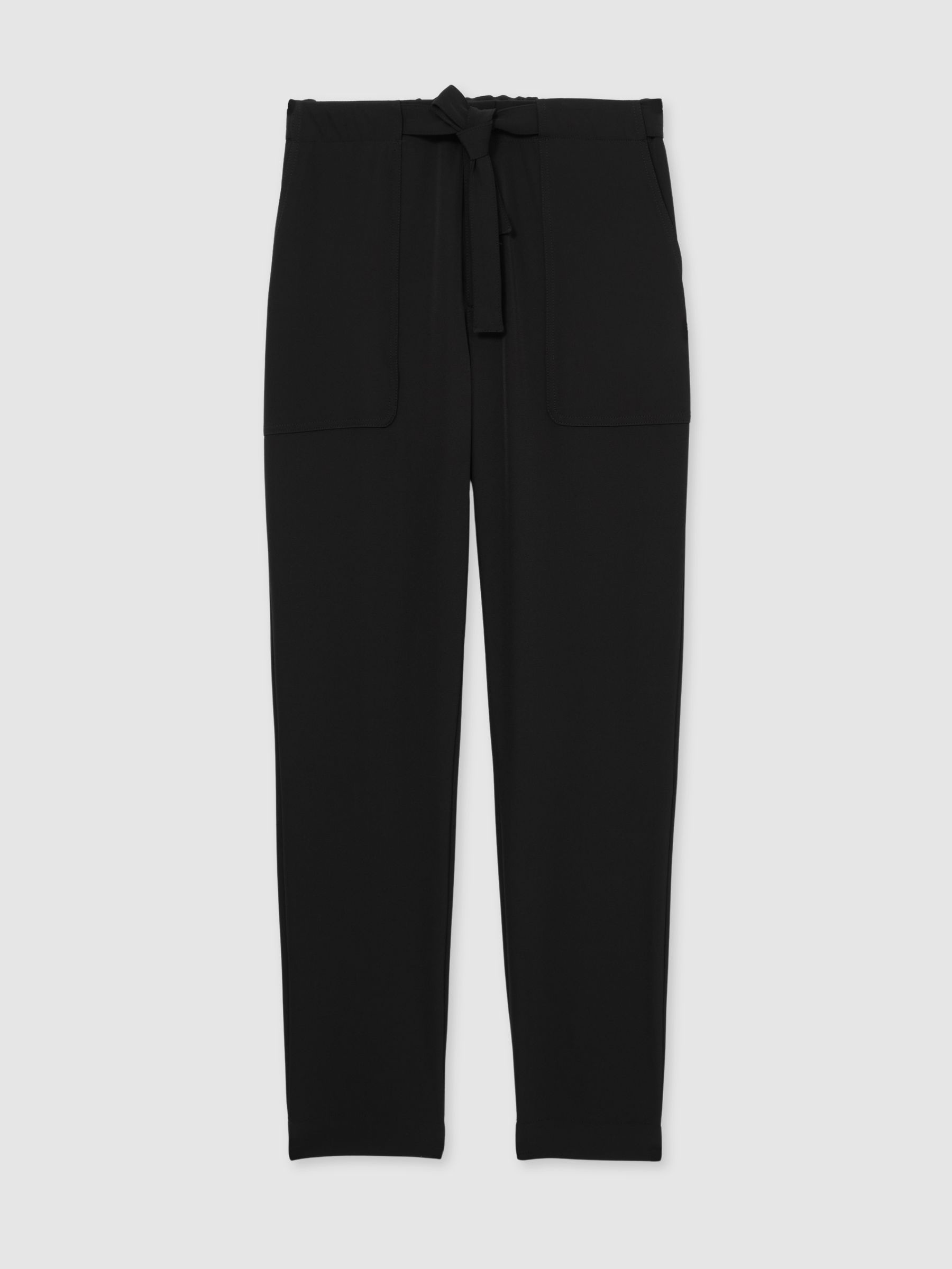 Belted Technical Tapered Trousers in Black