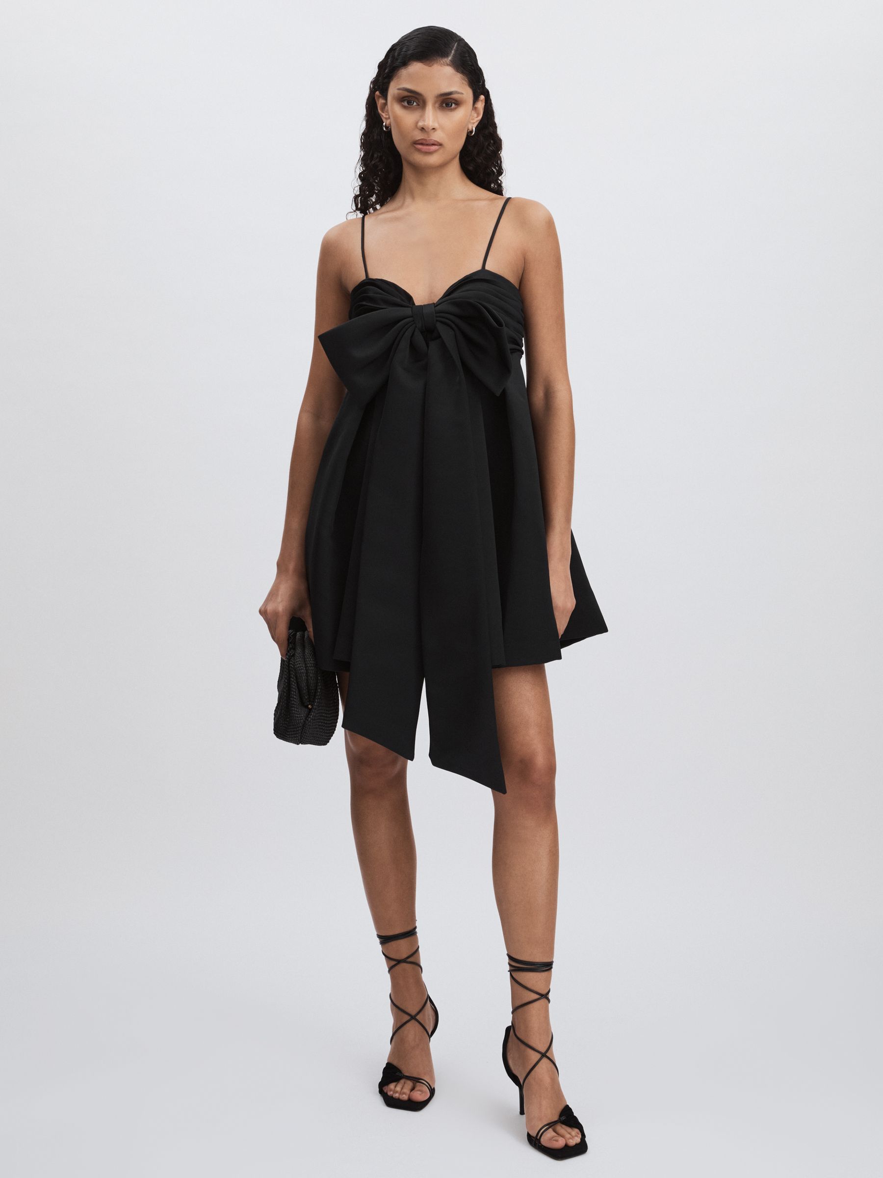 Amur Satin Babydoll Bow Dress in Black