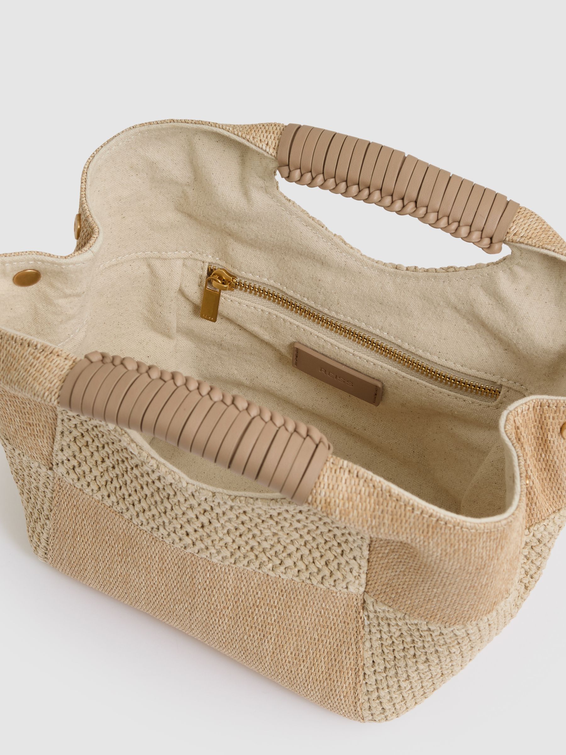 Raffia Patchwork Clutch Bag in Natural