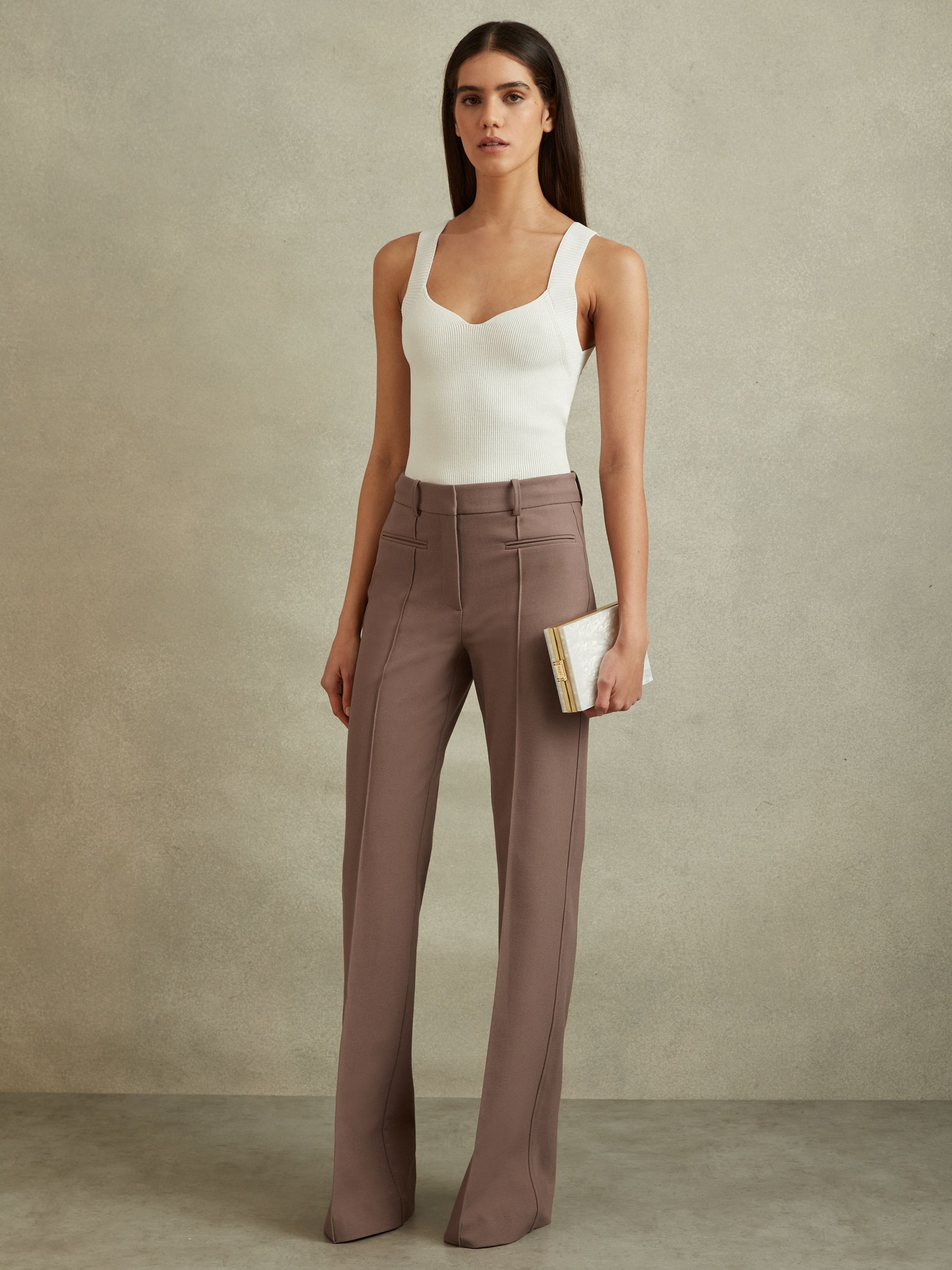 High Rise Flared Trousers in Mink Neutral