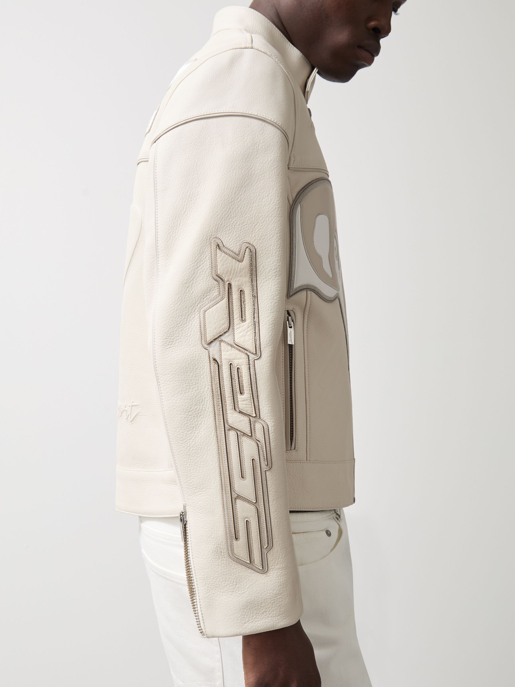 McLaren F1 Team Leather Biker Jacket in Off White