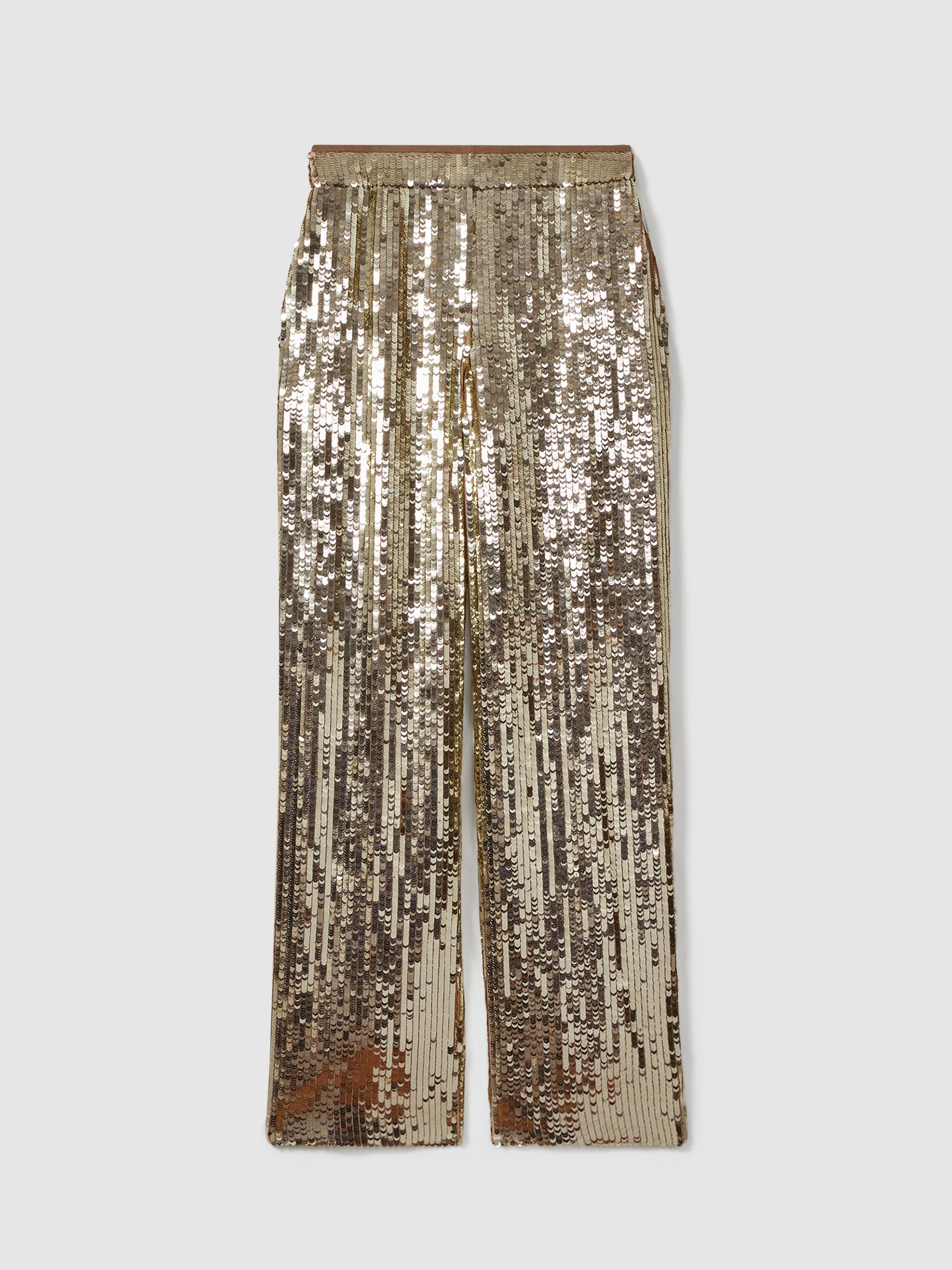 Atelier Sequin Wide Leg Trousers in Gold