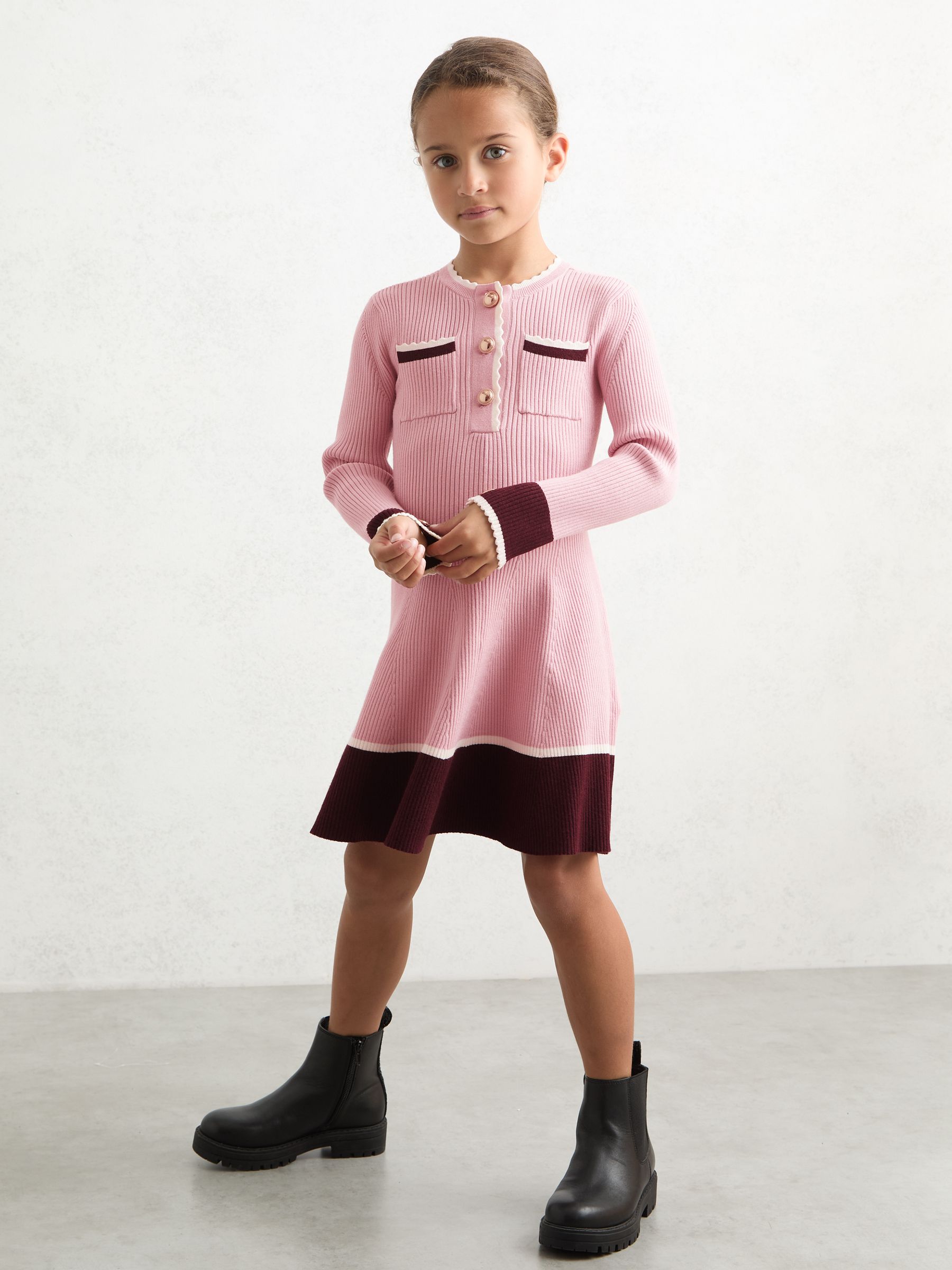 9-13 yrs Scallop-Trim Rib-Knit Dress in Pink