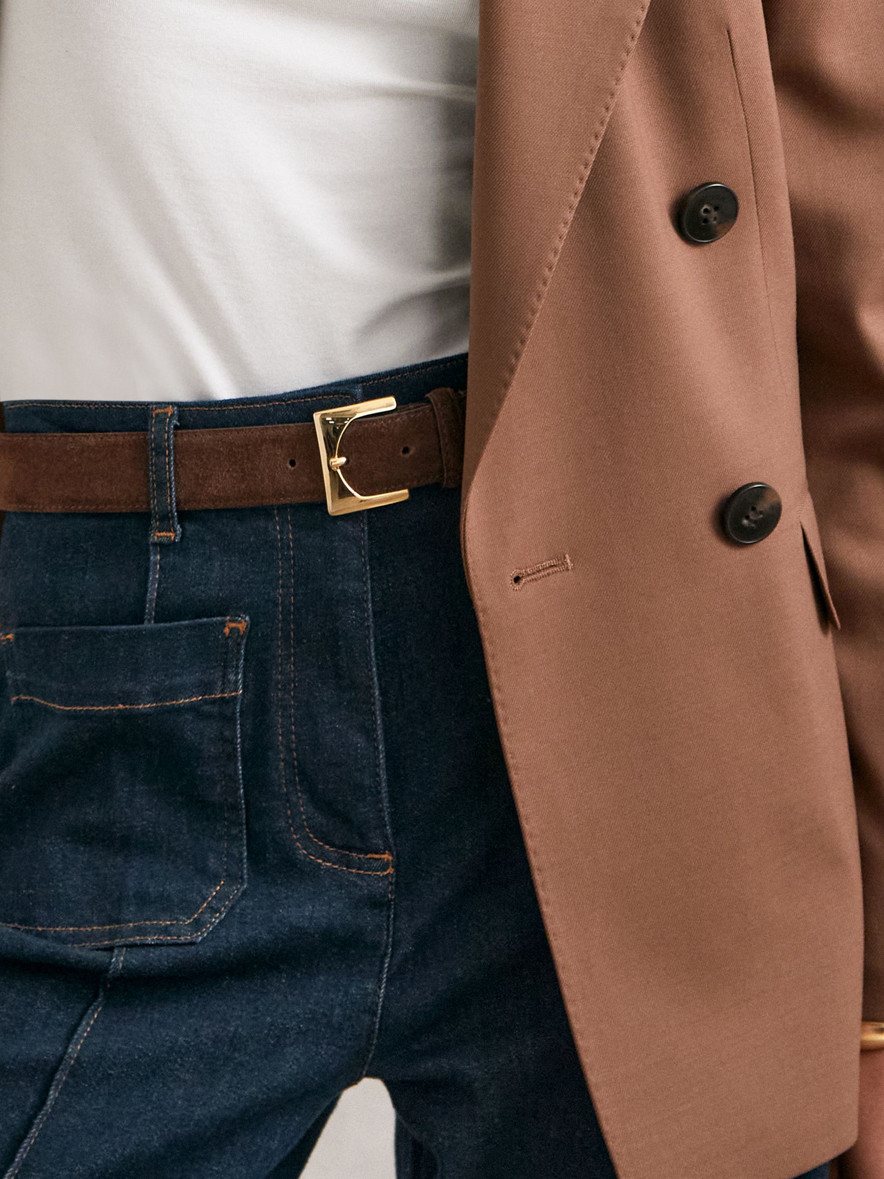 Suede Square-Buckle Belt in Chocolate