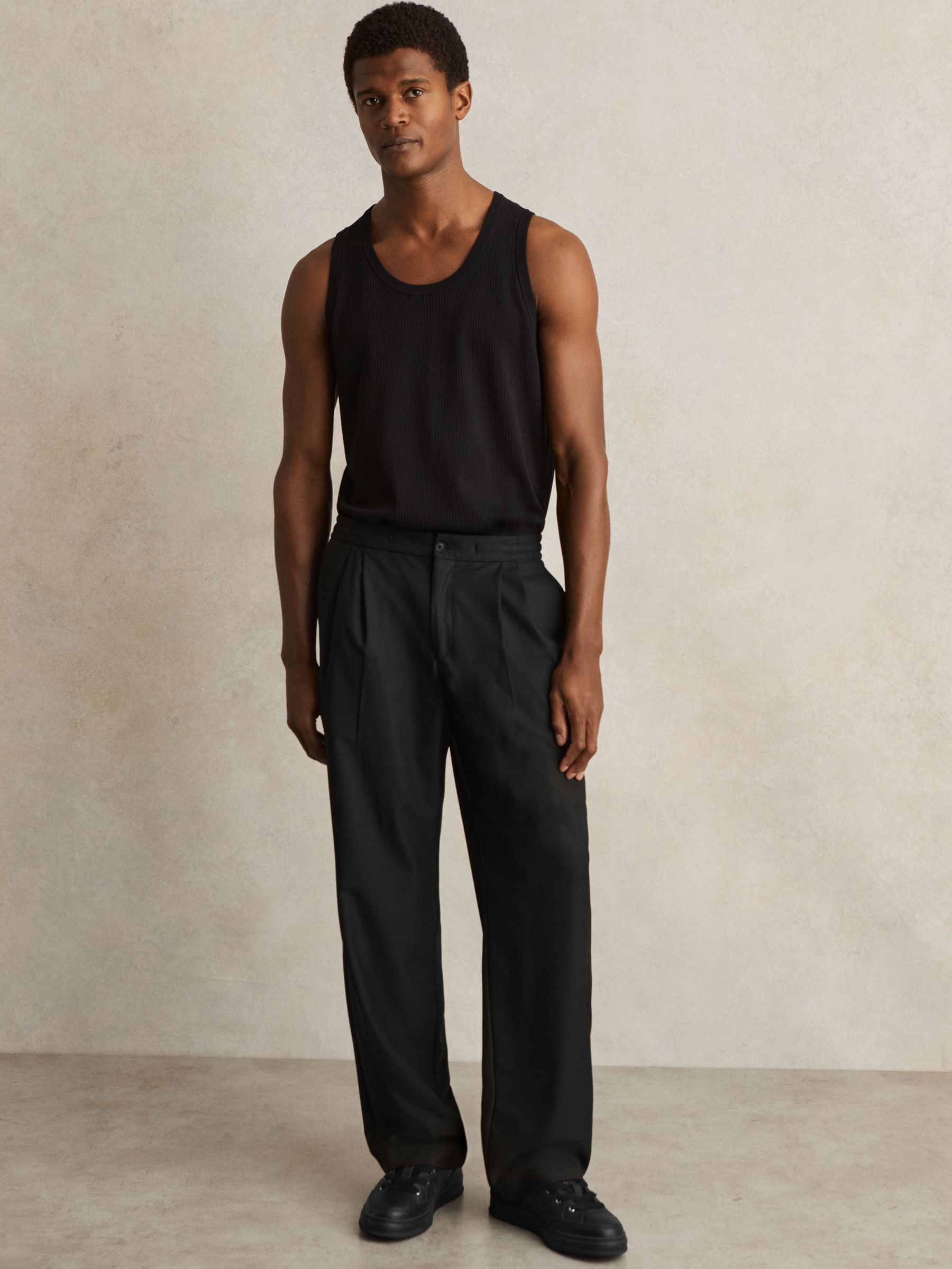 Panelled Leather Trainers in All Black