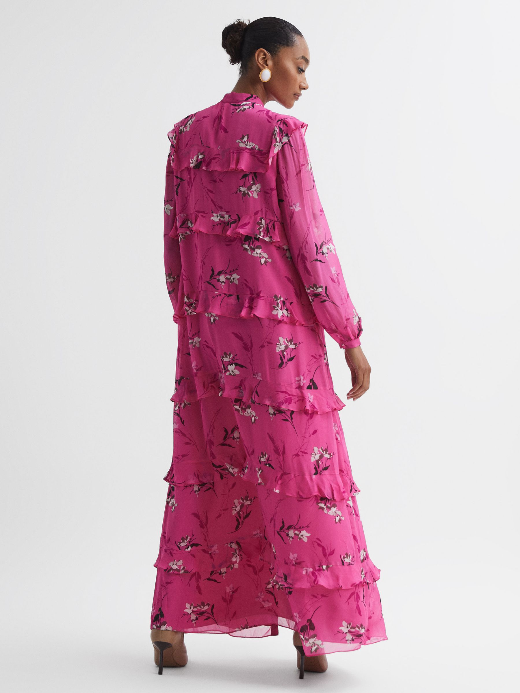Florere Floral Tiered Maxi Dress in Bright Pink