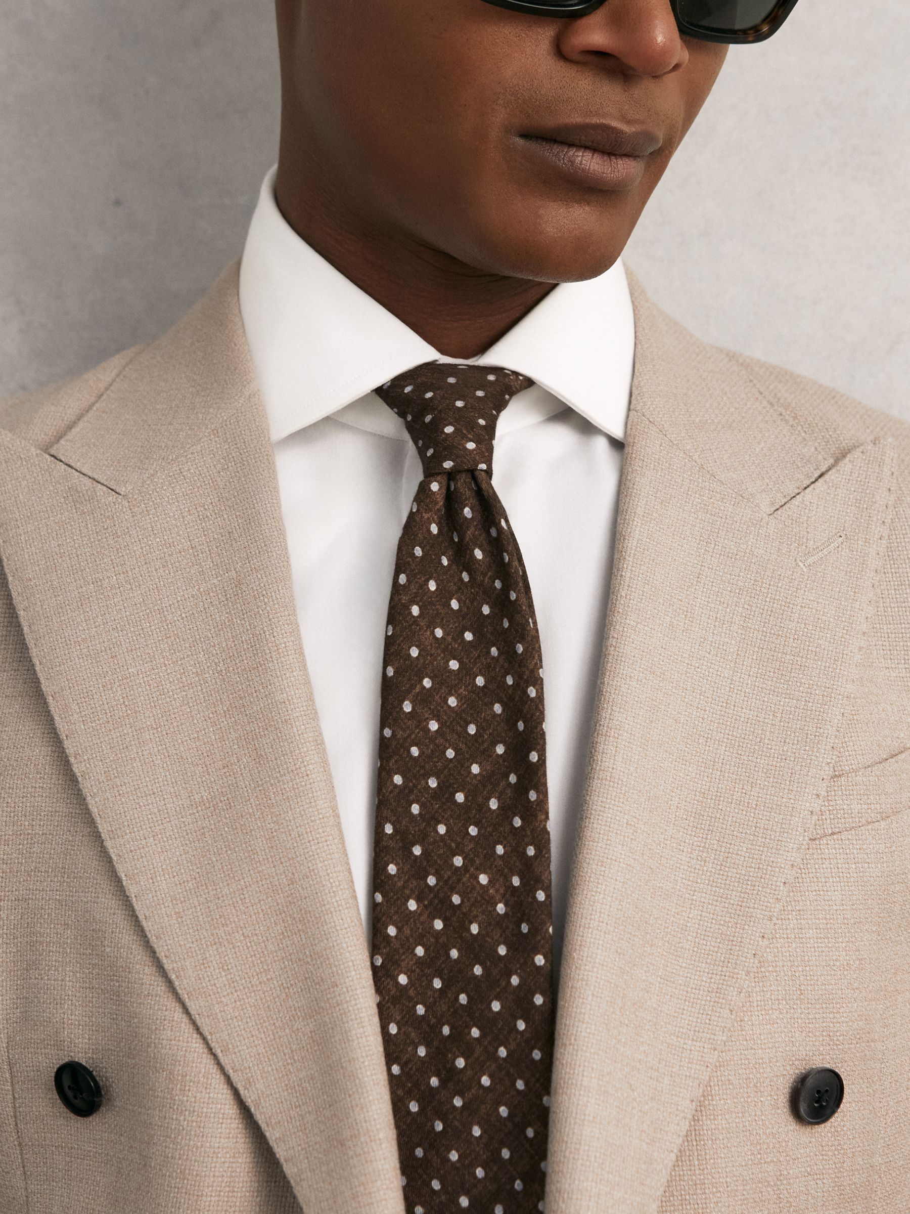 Wool-Cotton Polka-Dot Tie in Chocolate Brown