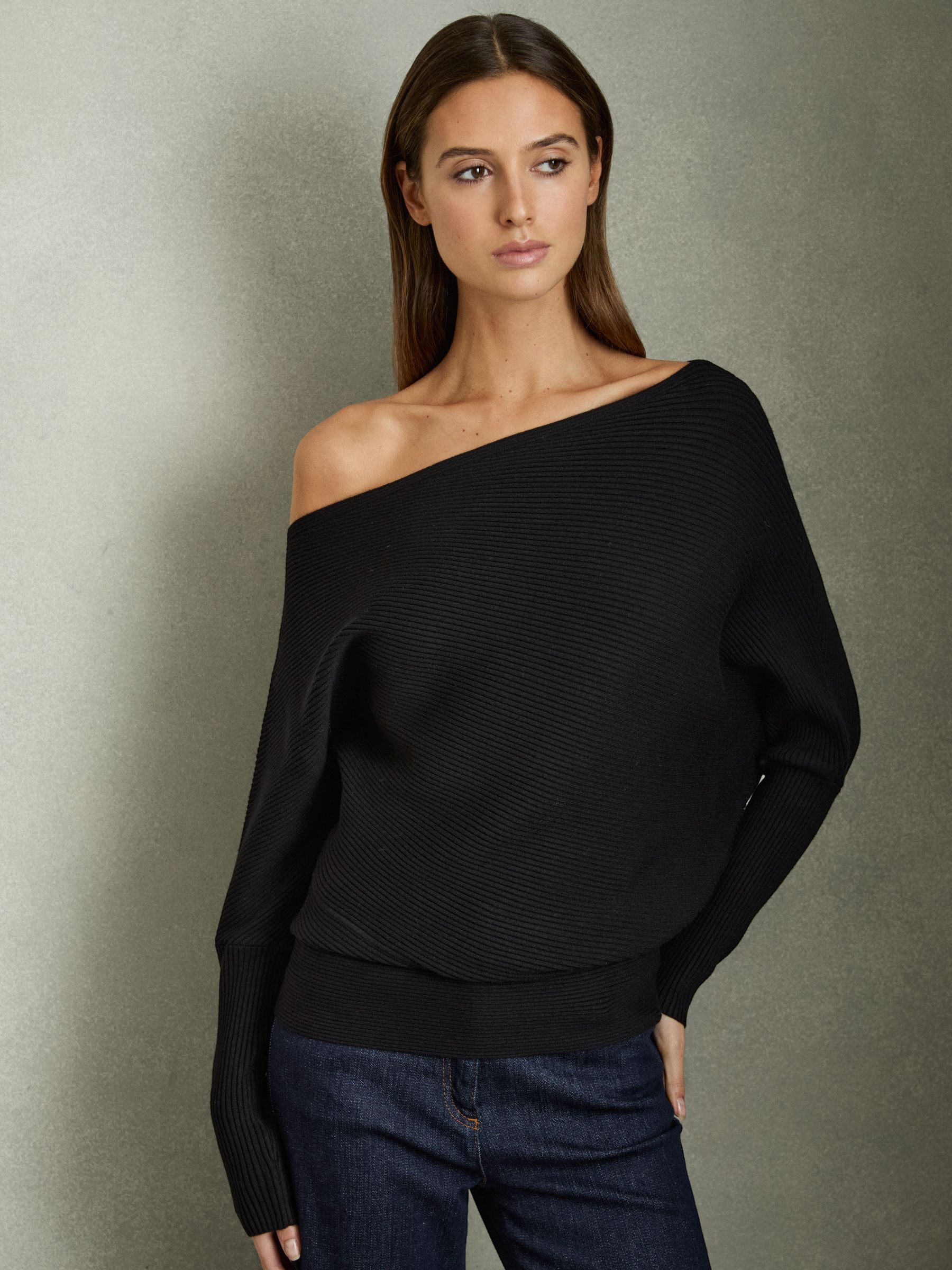 Asymmetric Draped Knitted Jumper in Black