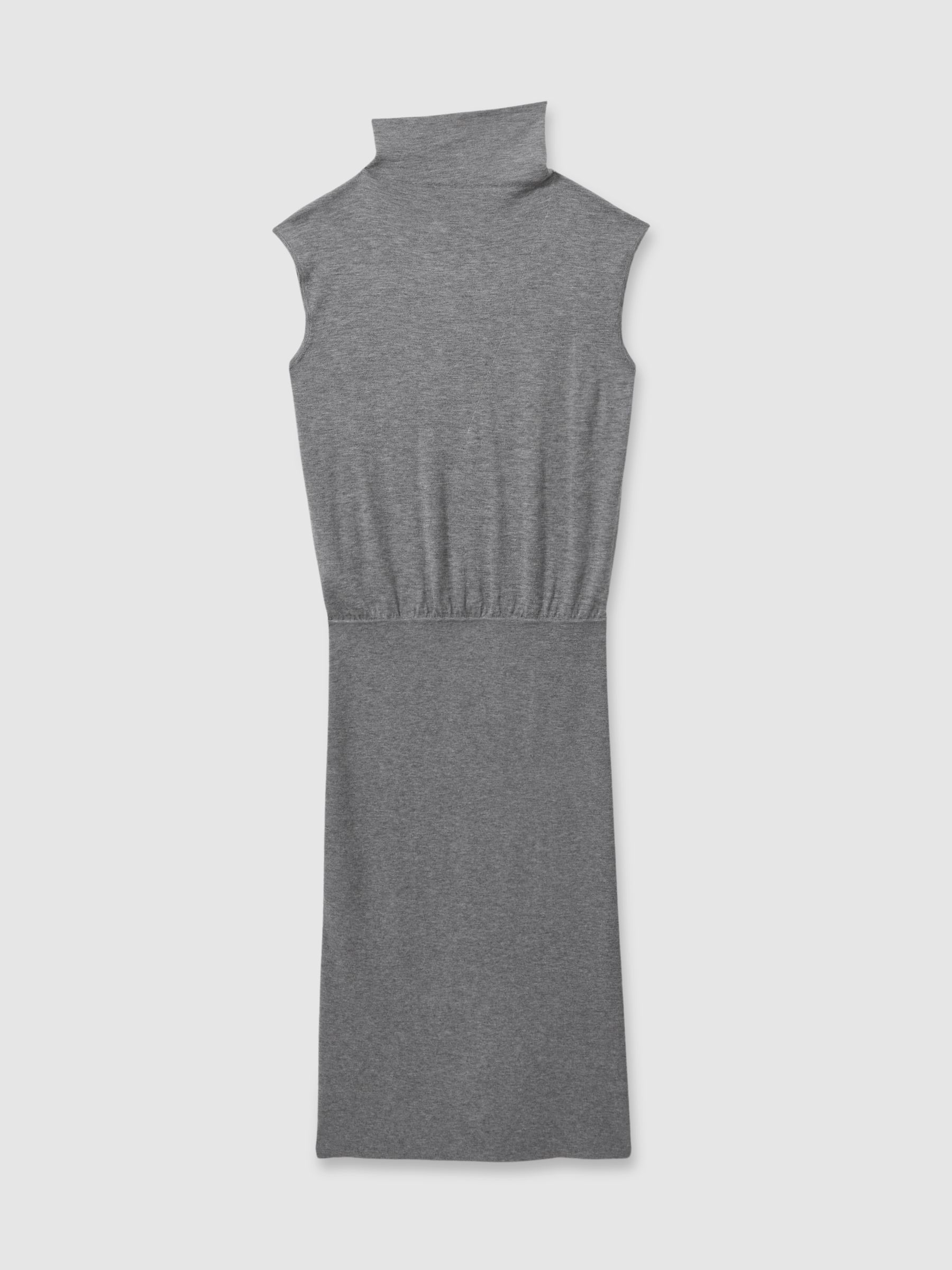 Petite Knitted Wool-Cashmere Blouson Top Midi Dress in Grey