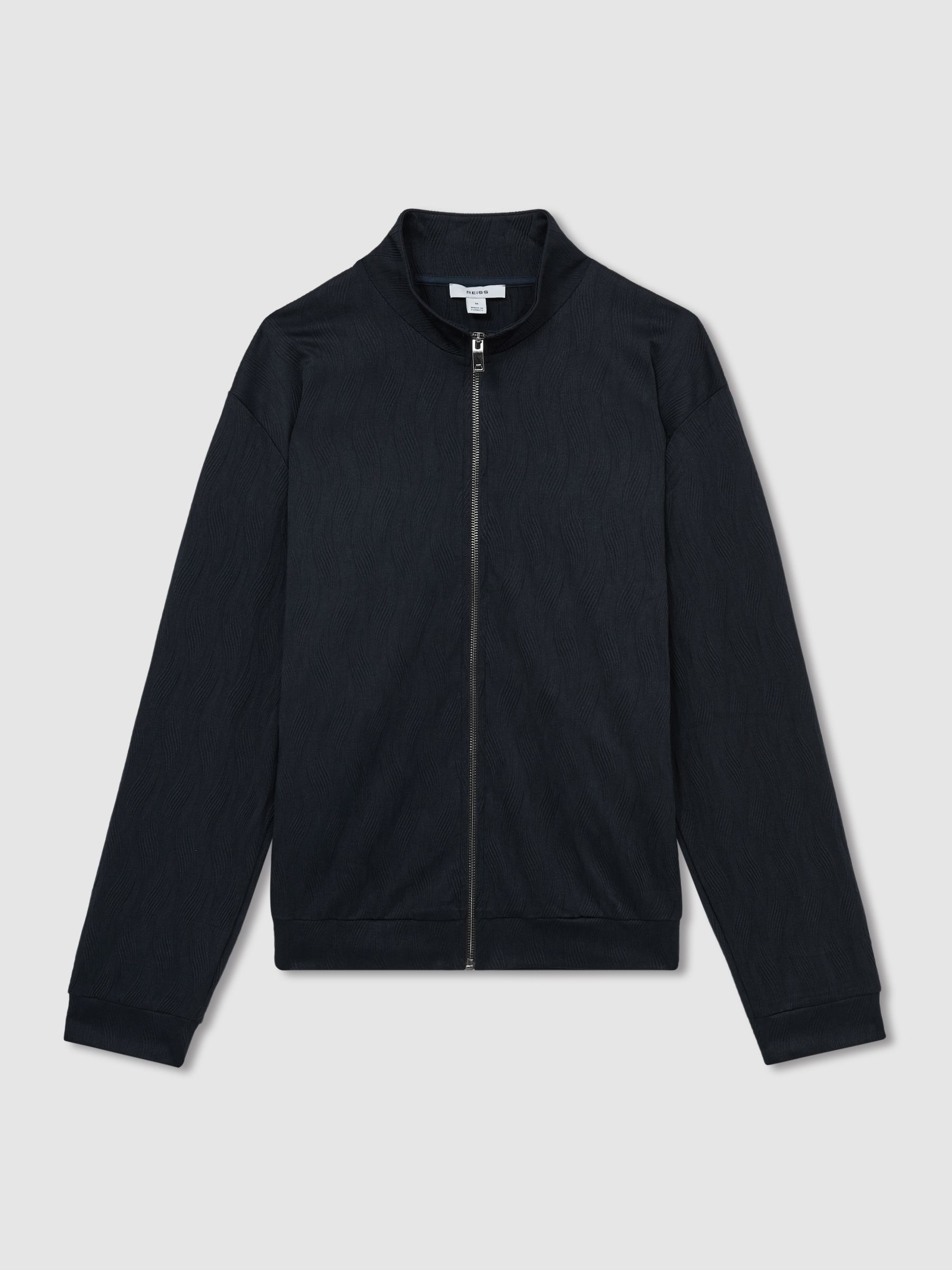 Wave-Jacquard Zip-Through Jacket in Navy