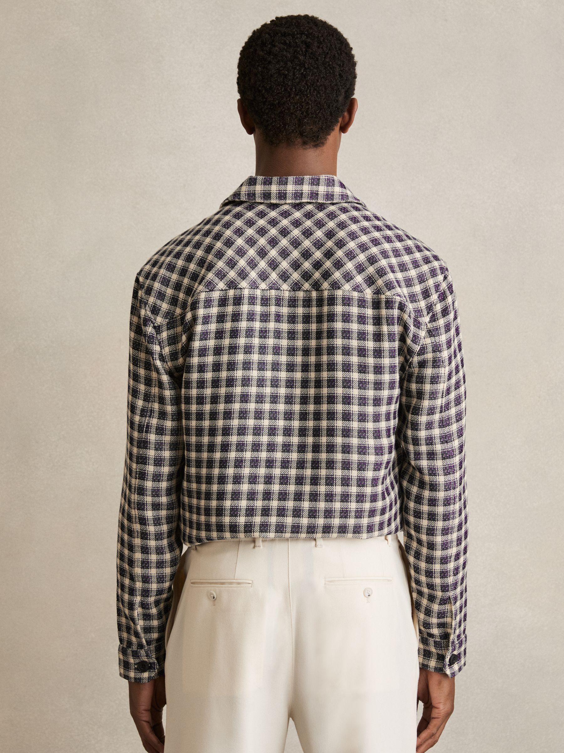 Woven Check Twin Pocket Overshirt in Navy/White