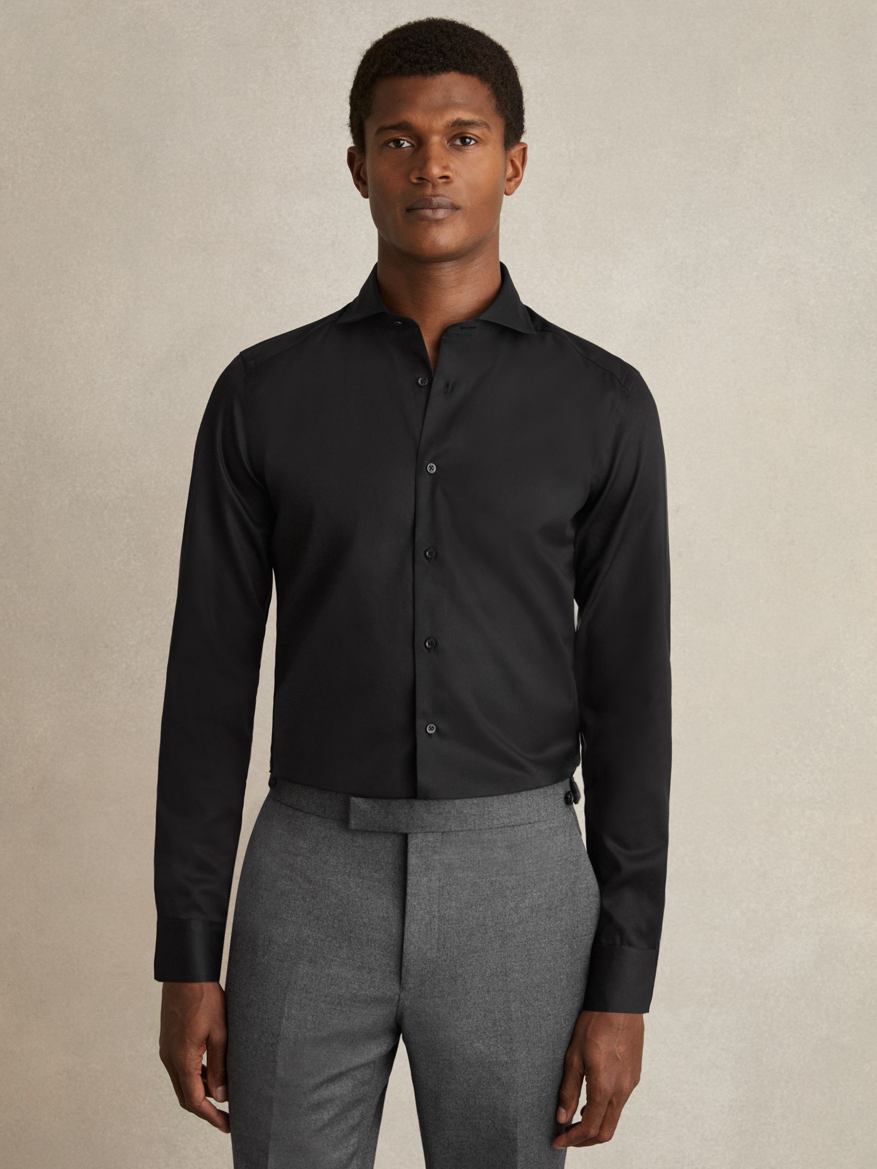 Slim Fit Cotton-Twill Two-Fold Shirt Slim-Fit in Black