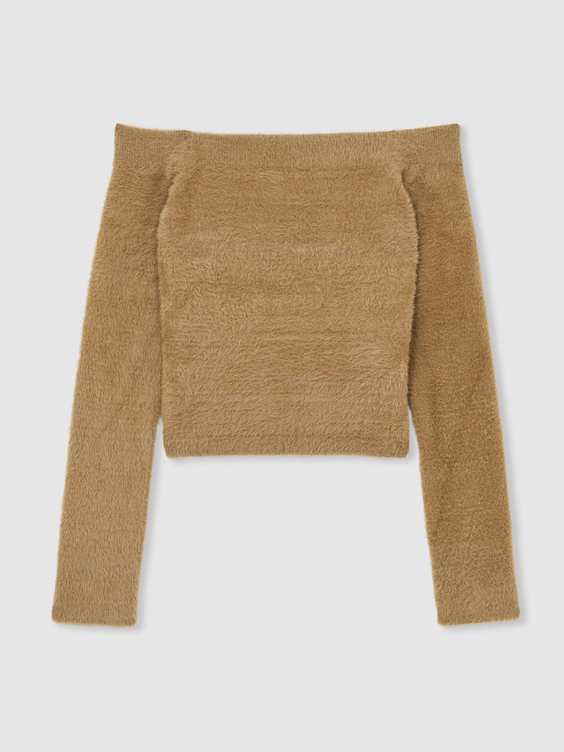 Good American Plush Off-Shoulder Top in Caramel