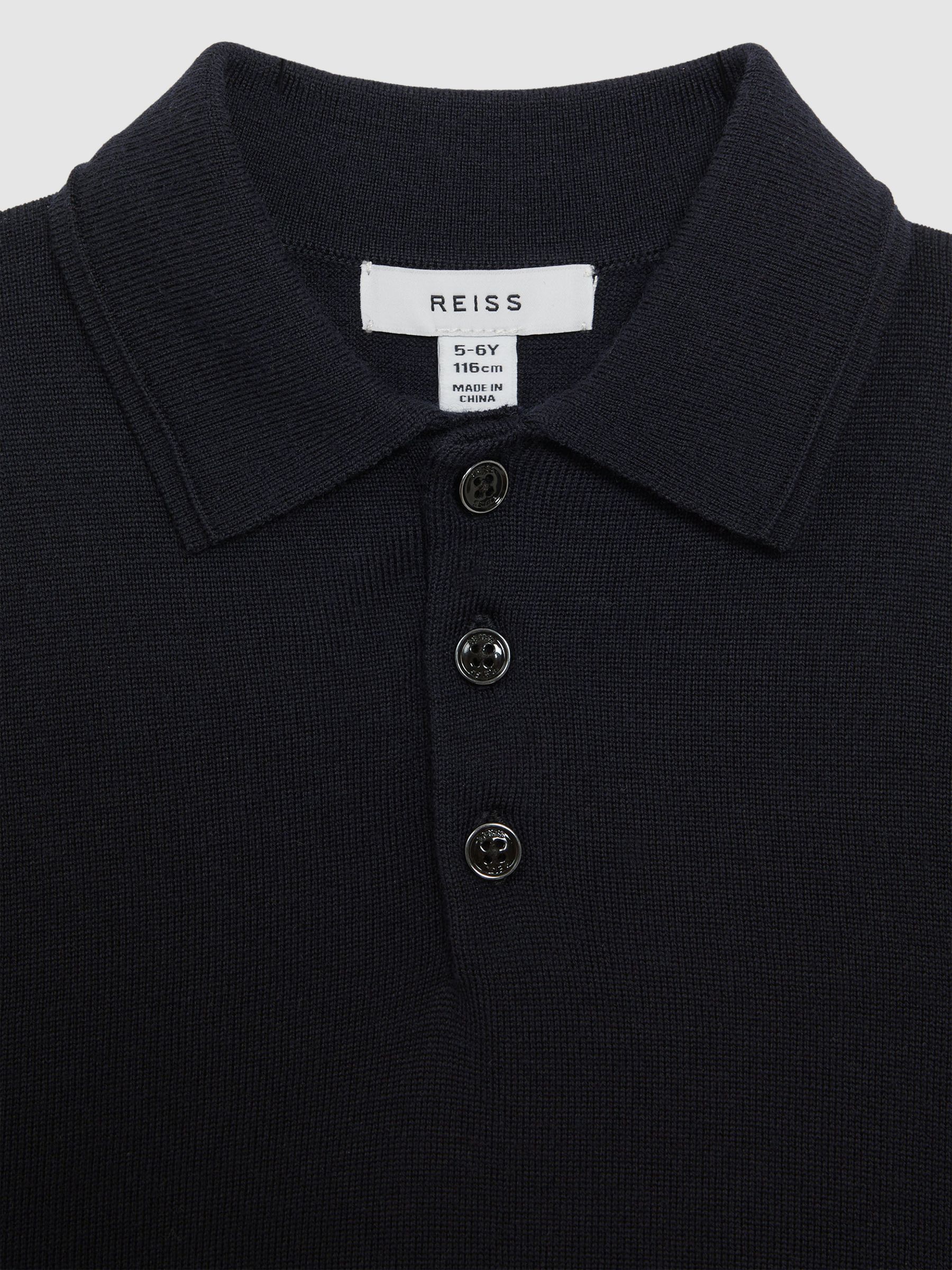3-9 yrs Merino Wool Polo Shirt in Navy