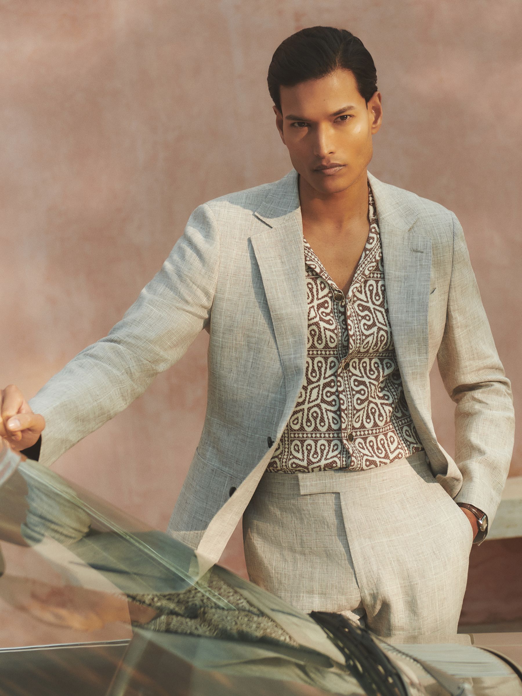 Tile Pattern Knit Shirt in Brown/White