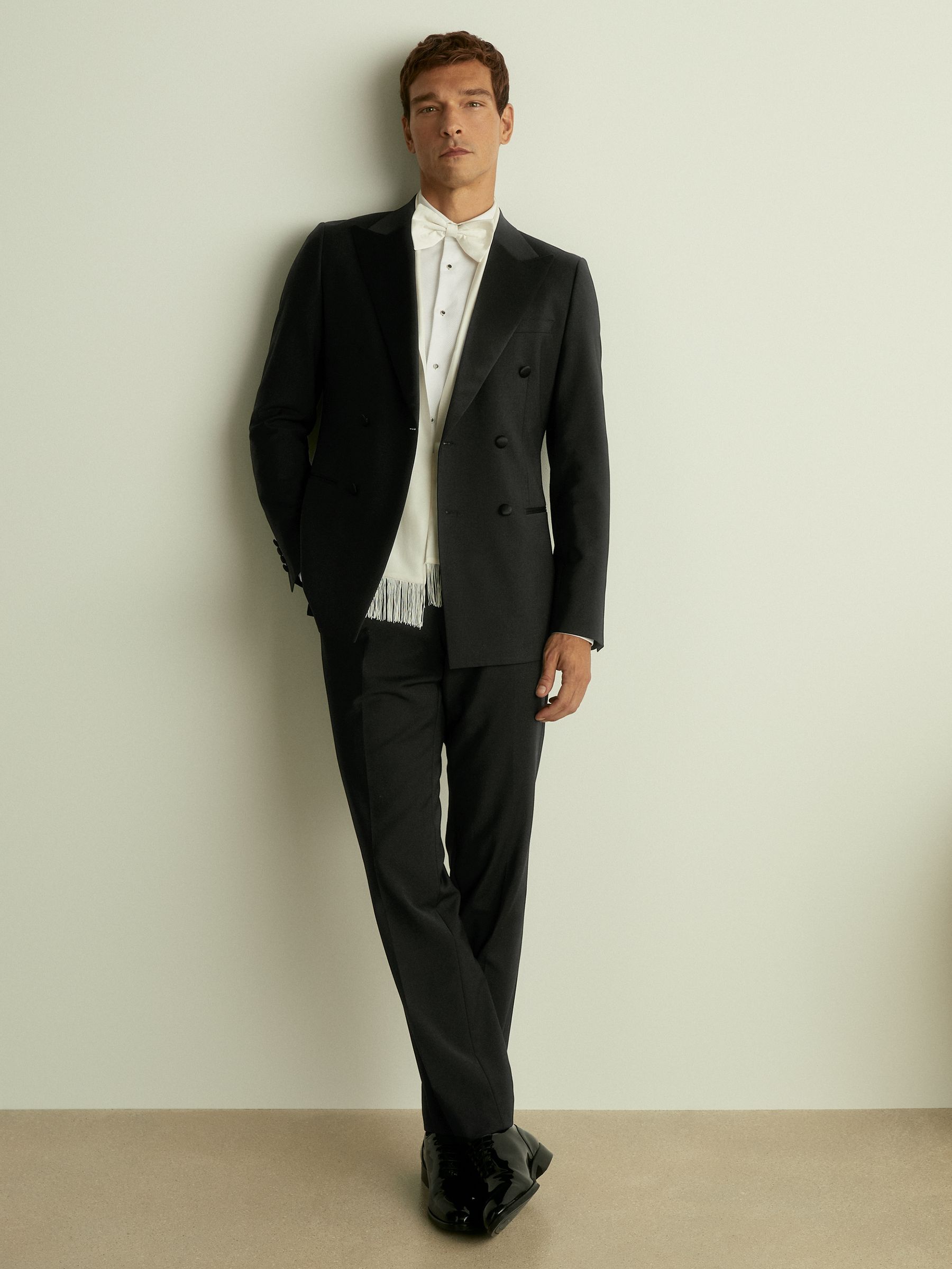 Double Breasted Tuxedo Slim Fit Jacket in Black