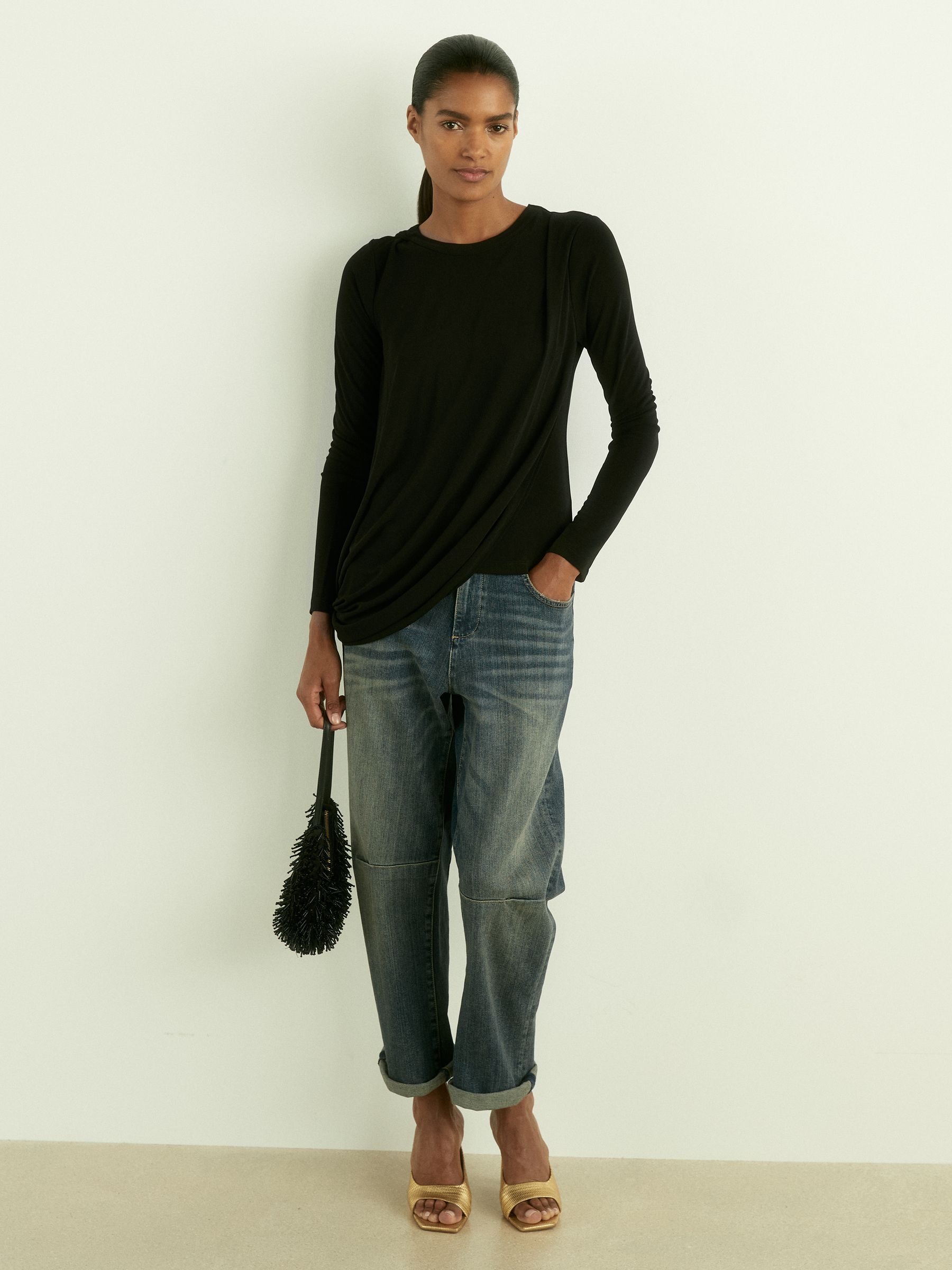 Draped-Jersey Top in Black