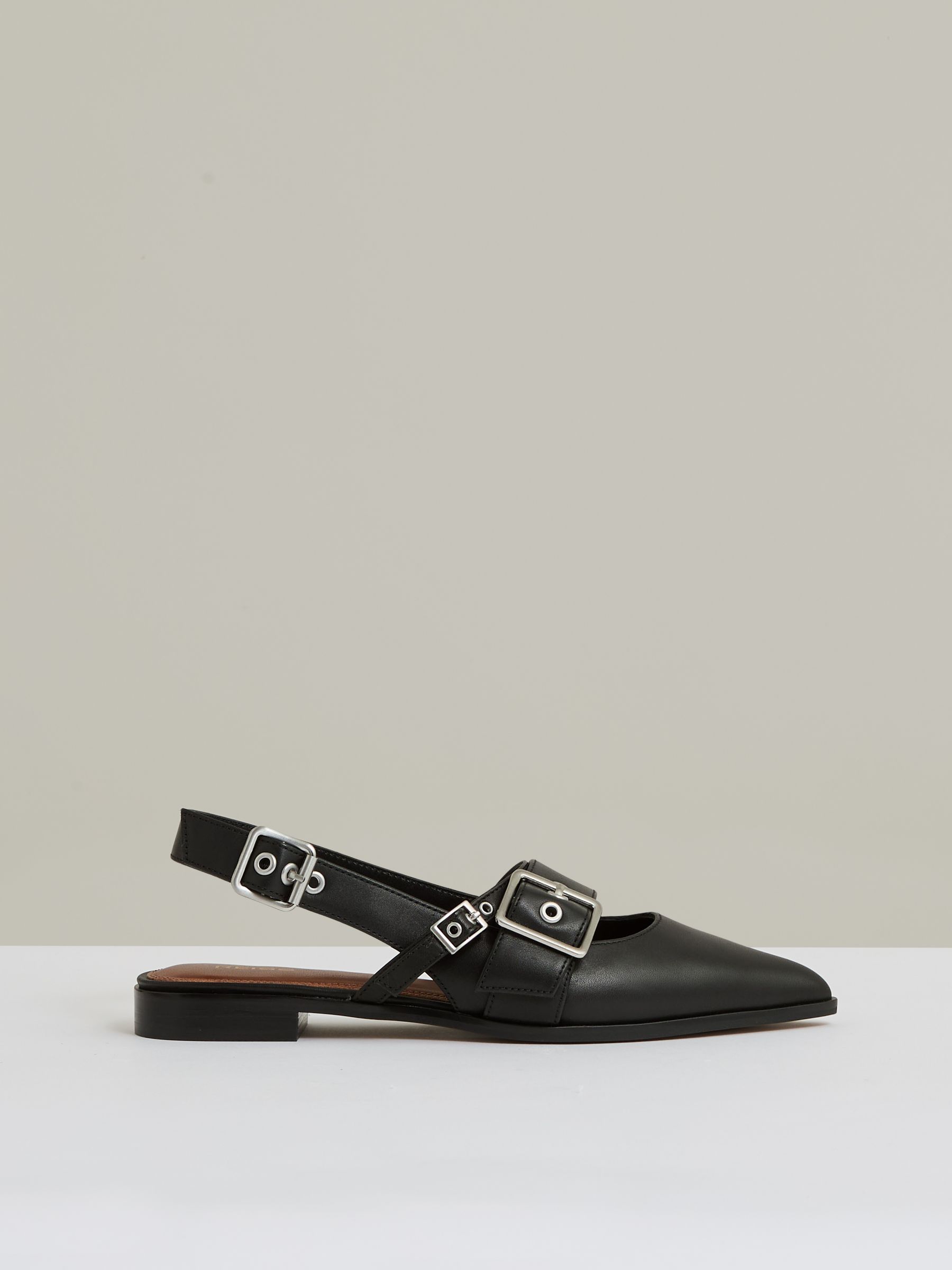 Leather Buckle-Strap Flat Mules in Black