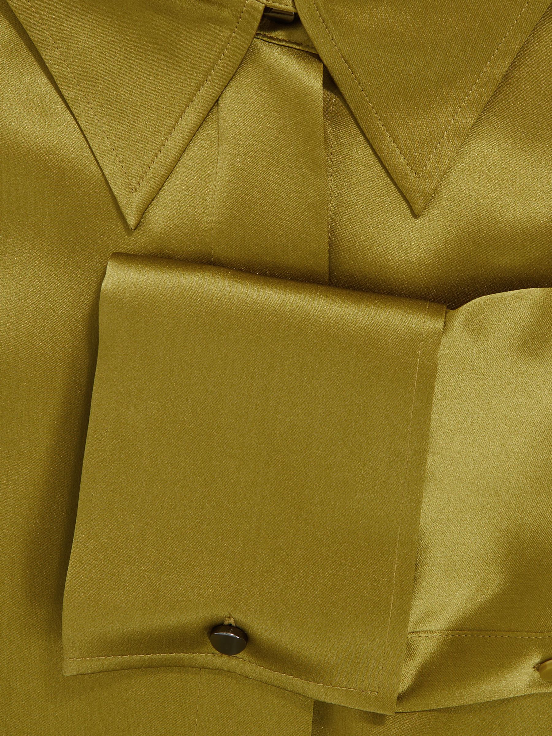 Silk-Satin Concealed-Placket Shirt in Light Green