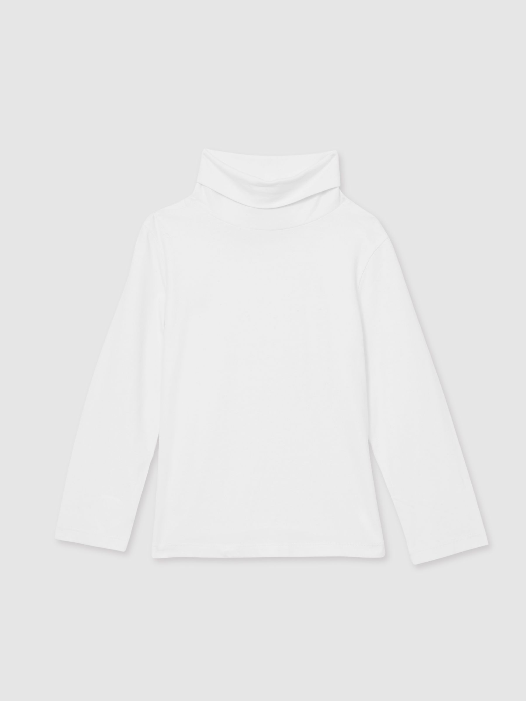 9-13 yrs Cotton-Jersey Roll-Neck Top with Stretch in Ivory