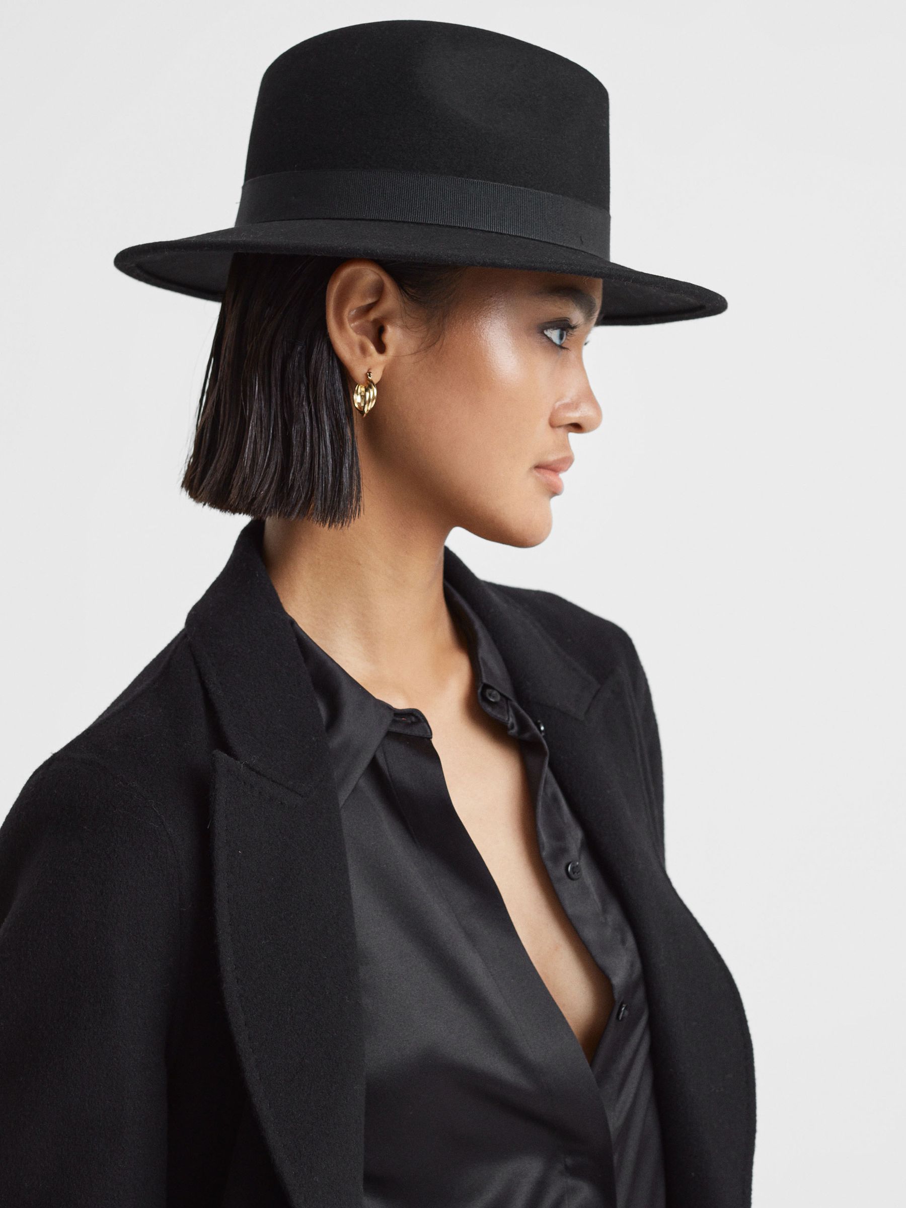 Wool Fedora Hat in Black