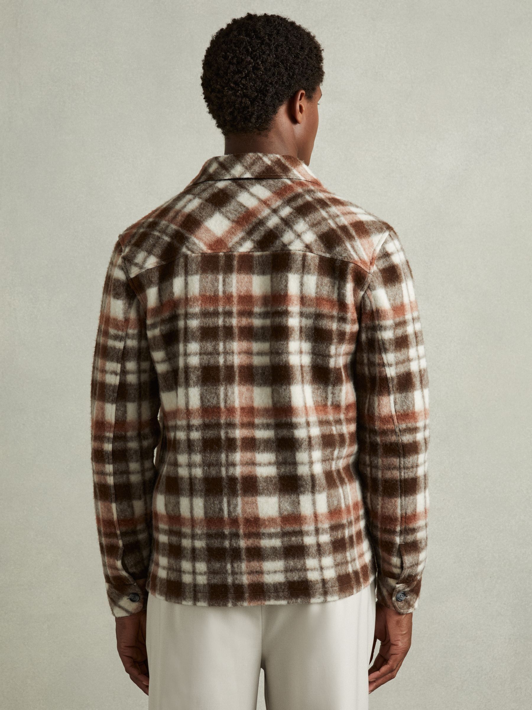 Patch-Pocket Checked Overshirt in Brown